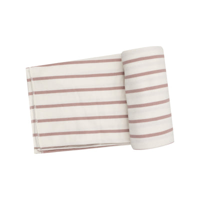 Swaddle Blanket - Modal Rib French Stripe -Misty Rose-Angel Dear