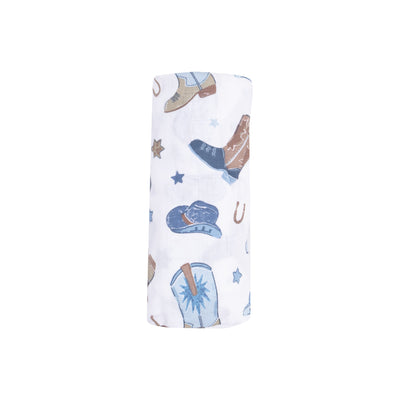 Swaddle Blanket - Cowboy Boots Blue