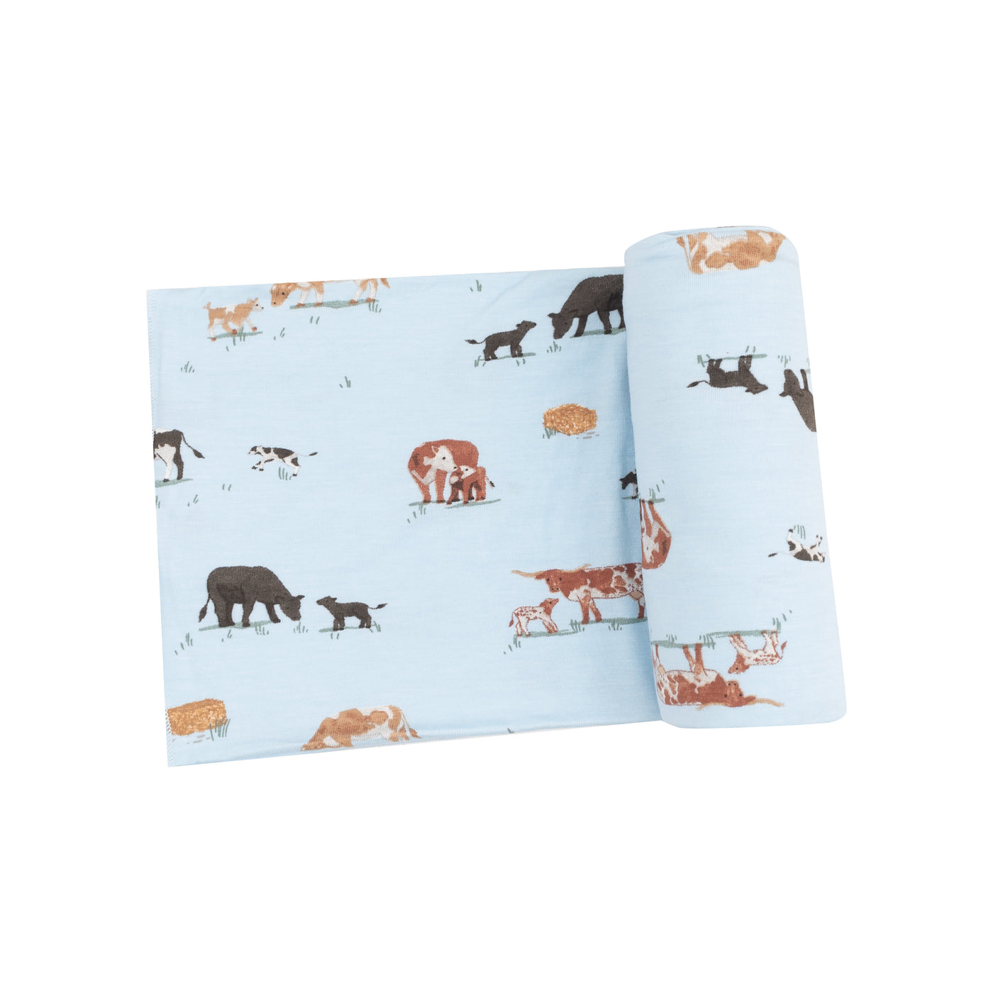 Swaddle Blanket - Cow Families Blue