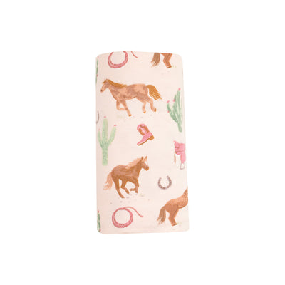 Swaddle Blanket - Western Horses Pink