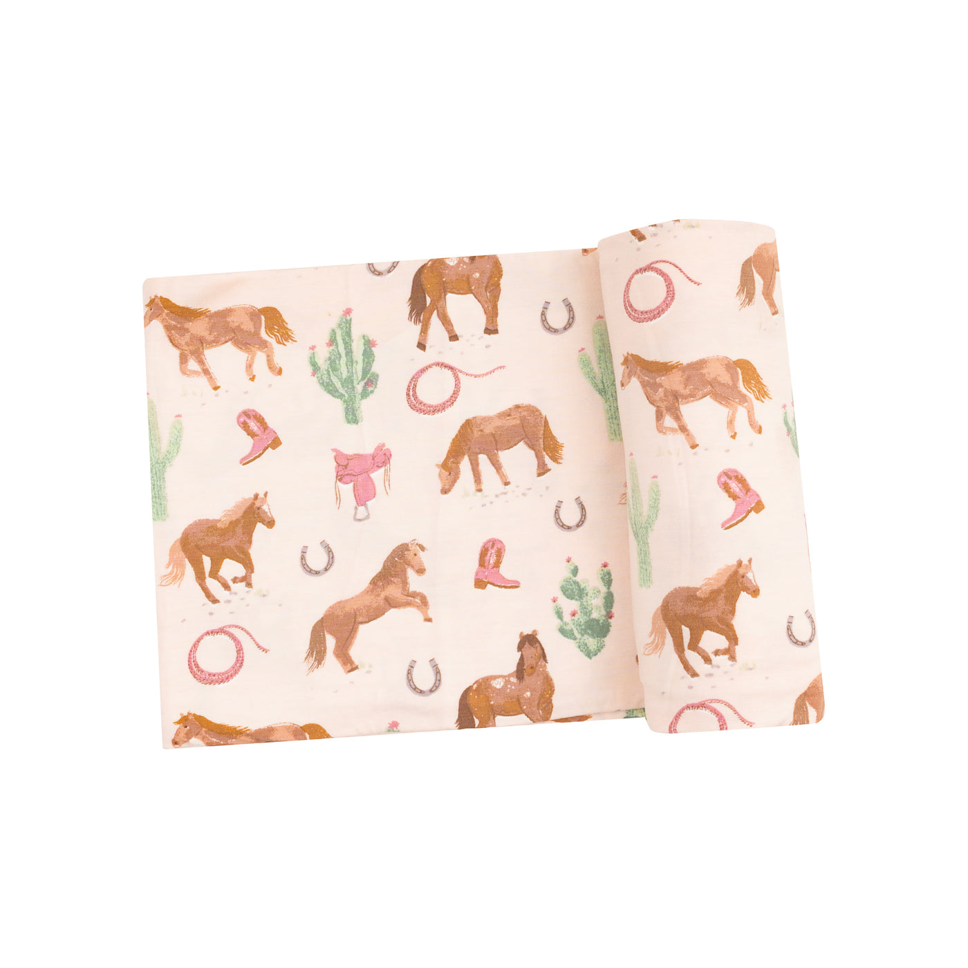 Swaddle Blanket - Western Horses Pink