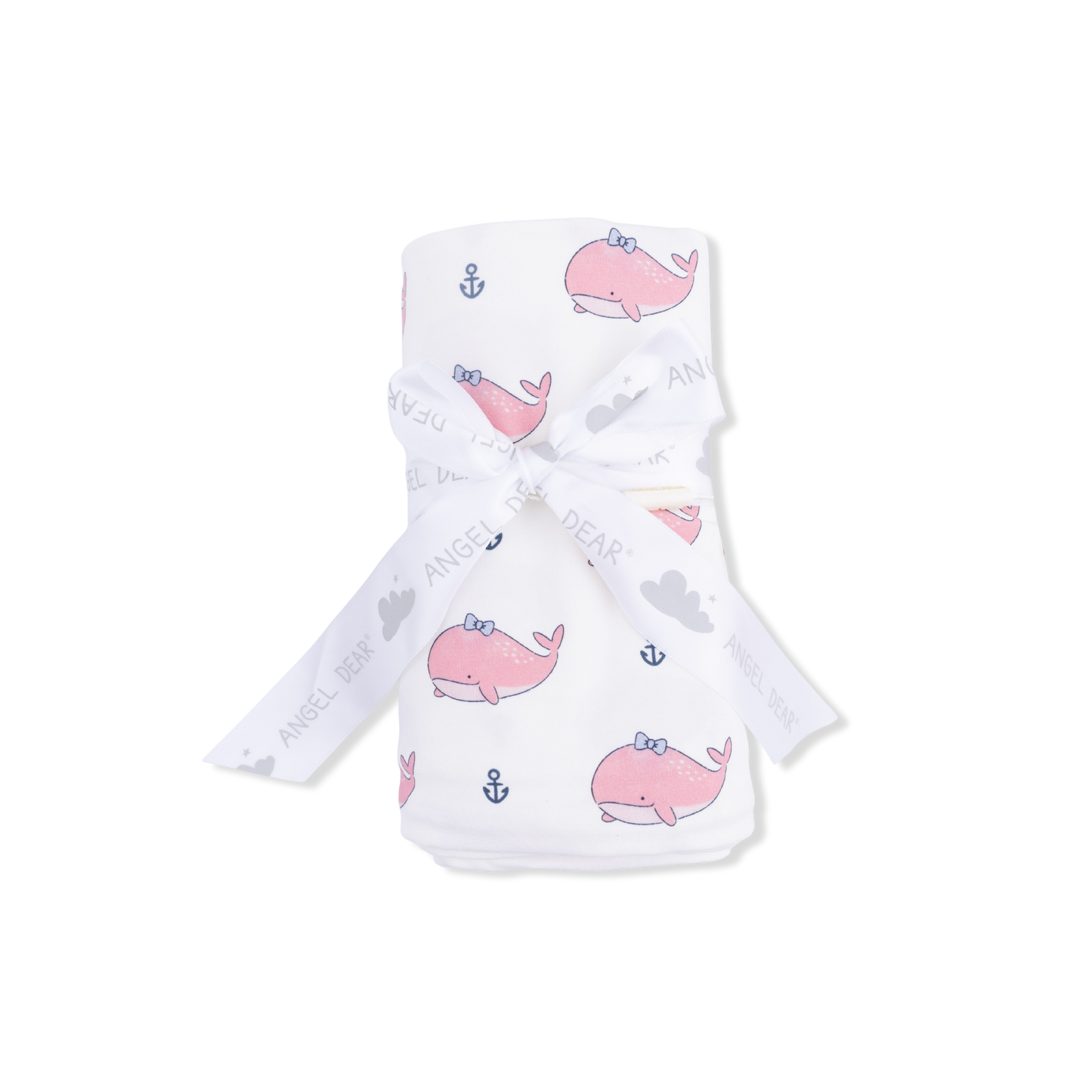 Bubbly Whale with Bow  Pink - Swaddle Blanket-Angel Dear