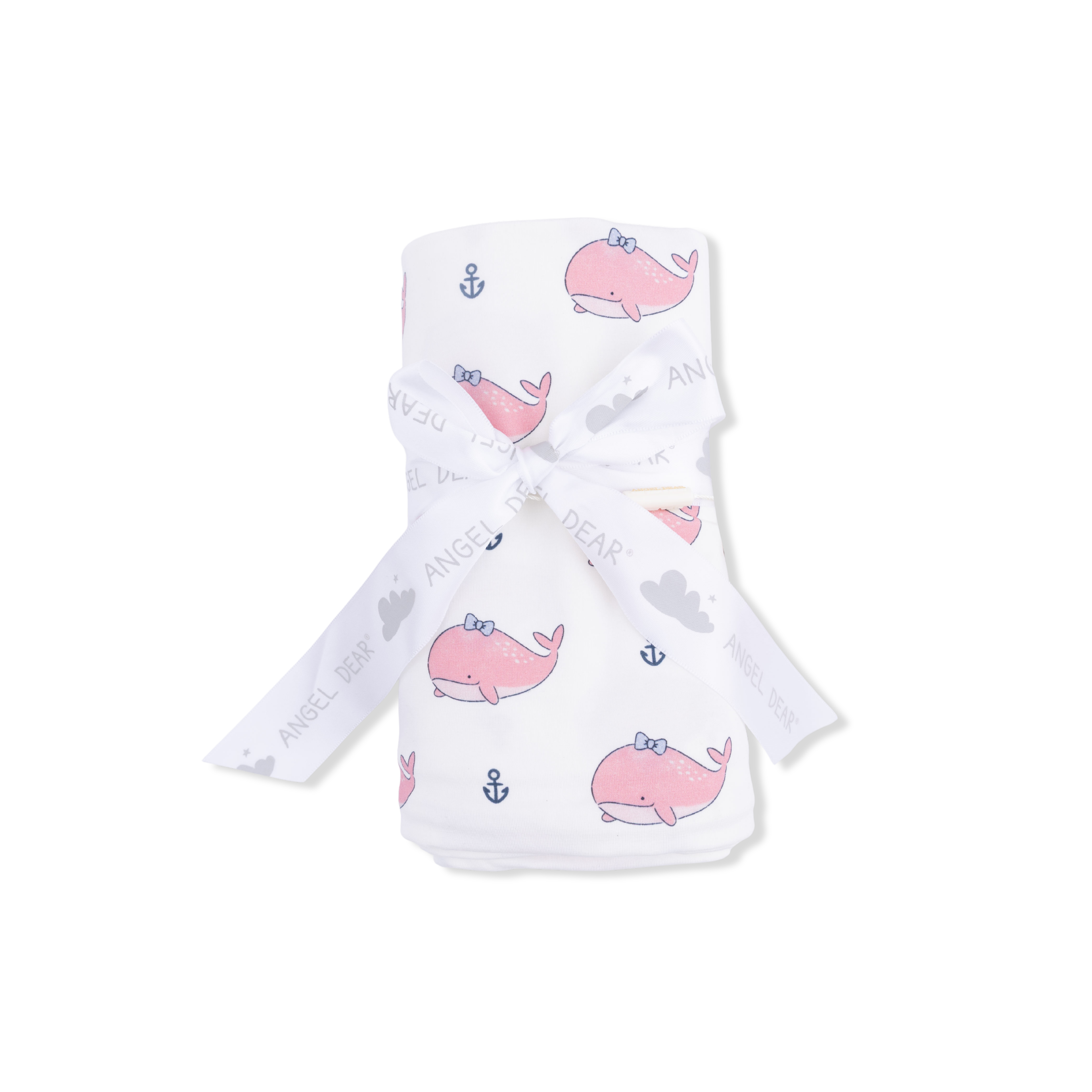 Bubbly Whale with Bow  Pink - Swaddle Blanket-Angel Dear
