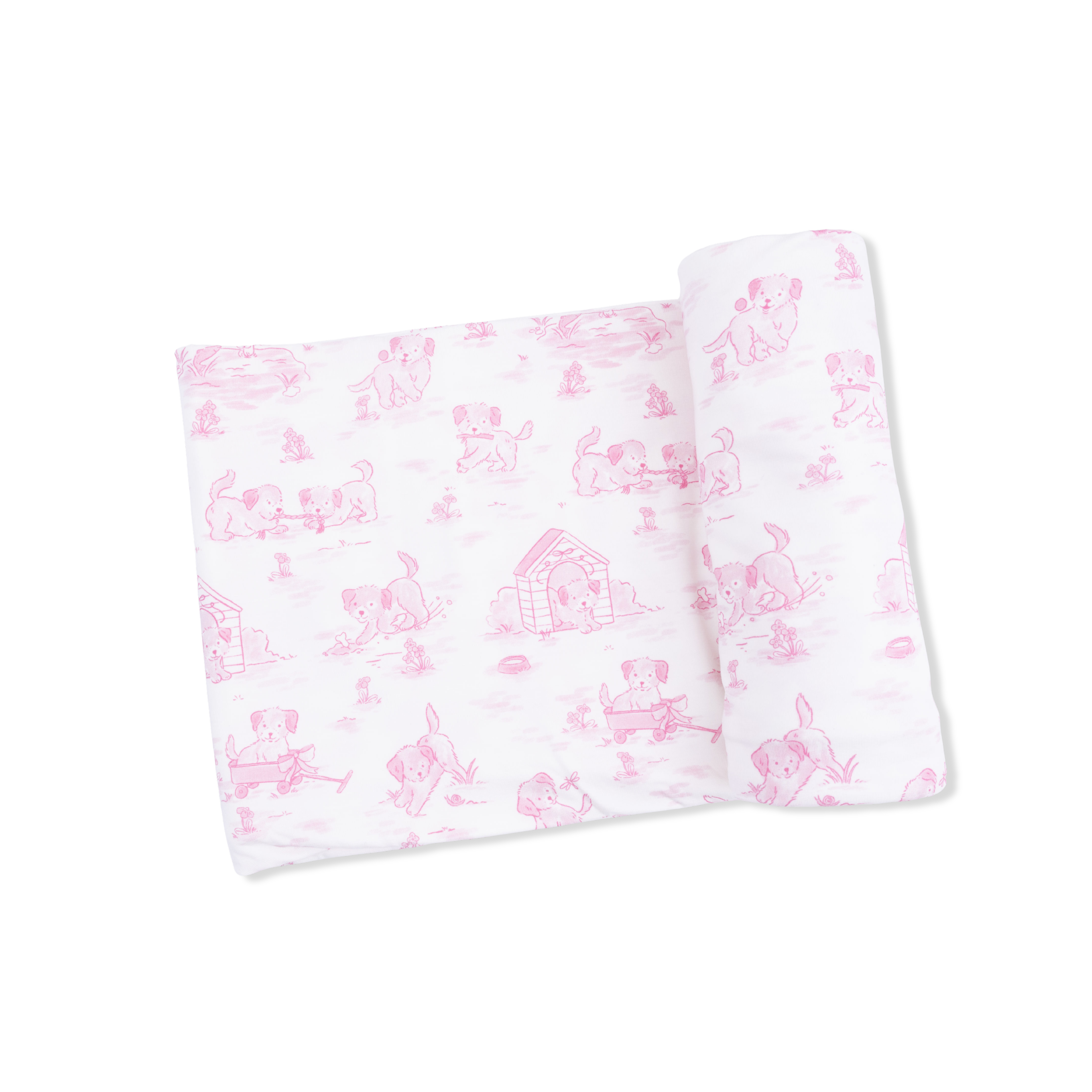 Puppy Toile Pink - Swaddle Blanket-Angel Dear
