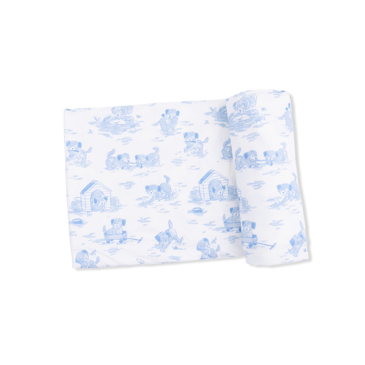 Puppy Toile Blue -  2 Way Zipper Footie, Swaddle  & Bandana Bib Set-Angel Dear