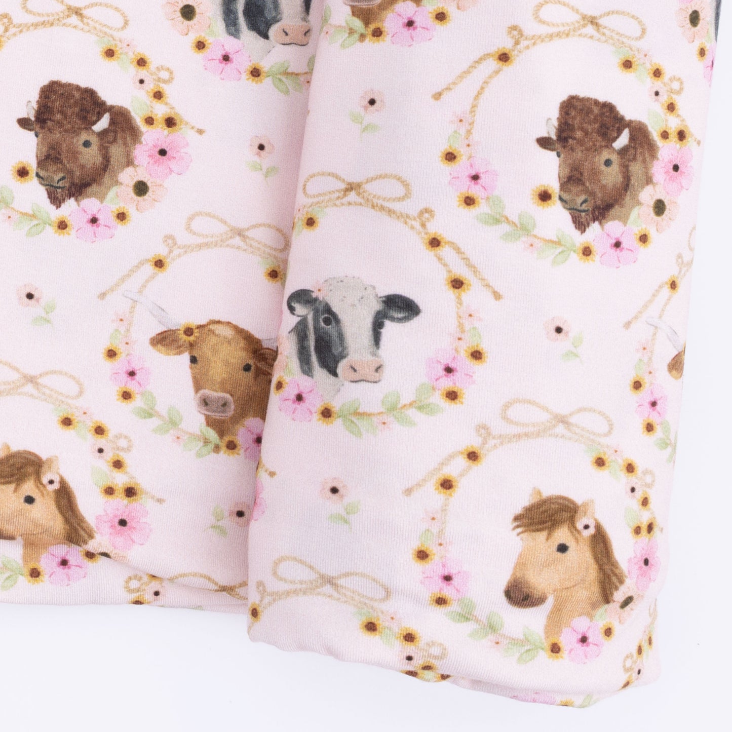 Farm Animals Floral Cameos Pink - Swaddle Blanket