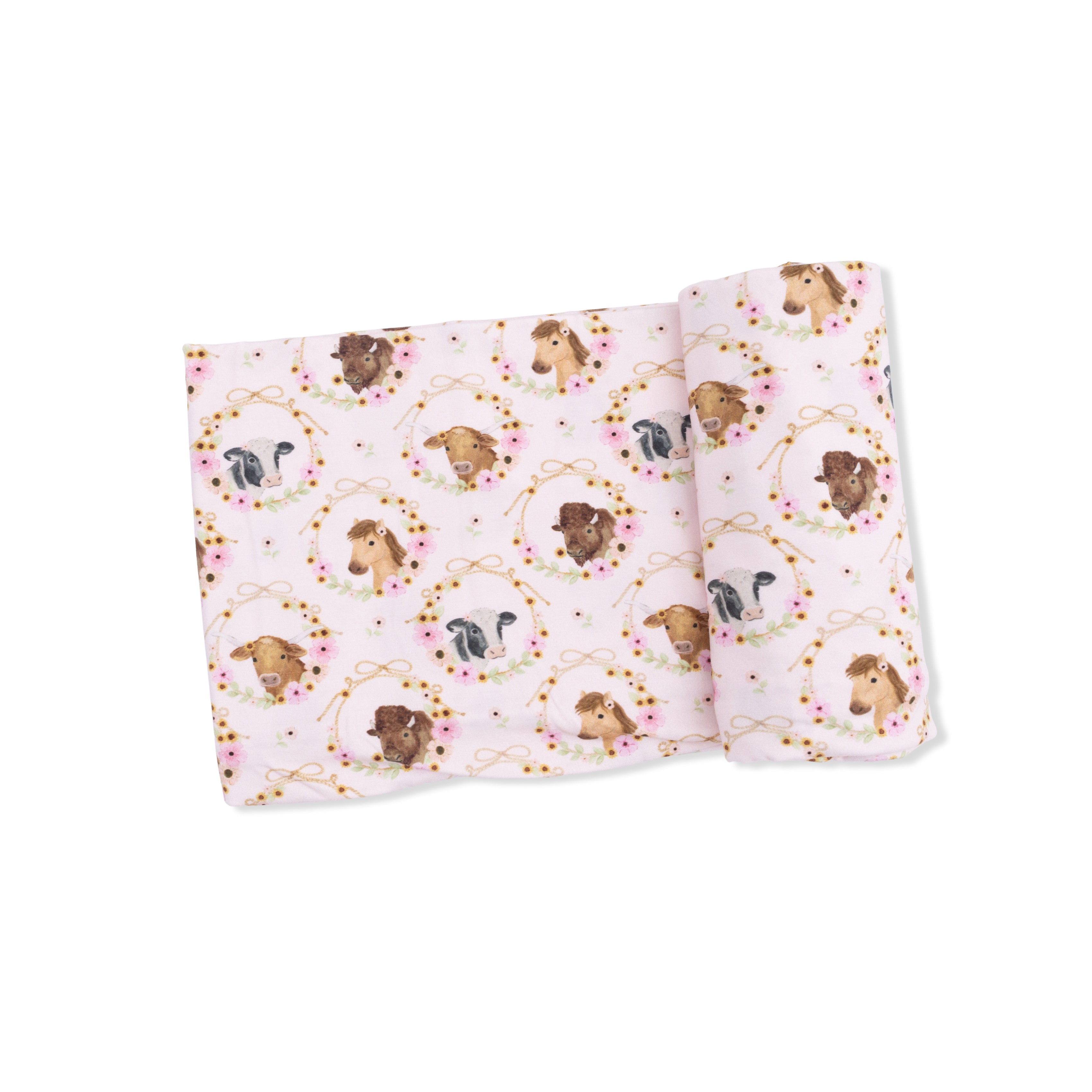 Farm Animals Floral Cameos Pink - Swaddle Blanket-Angel Dear
