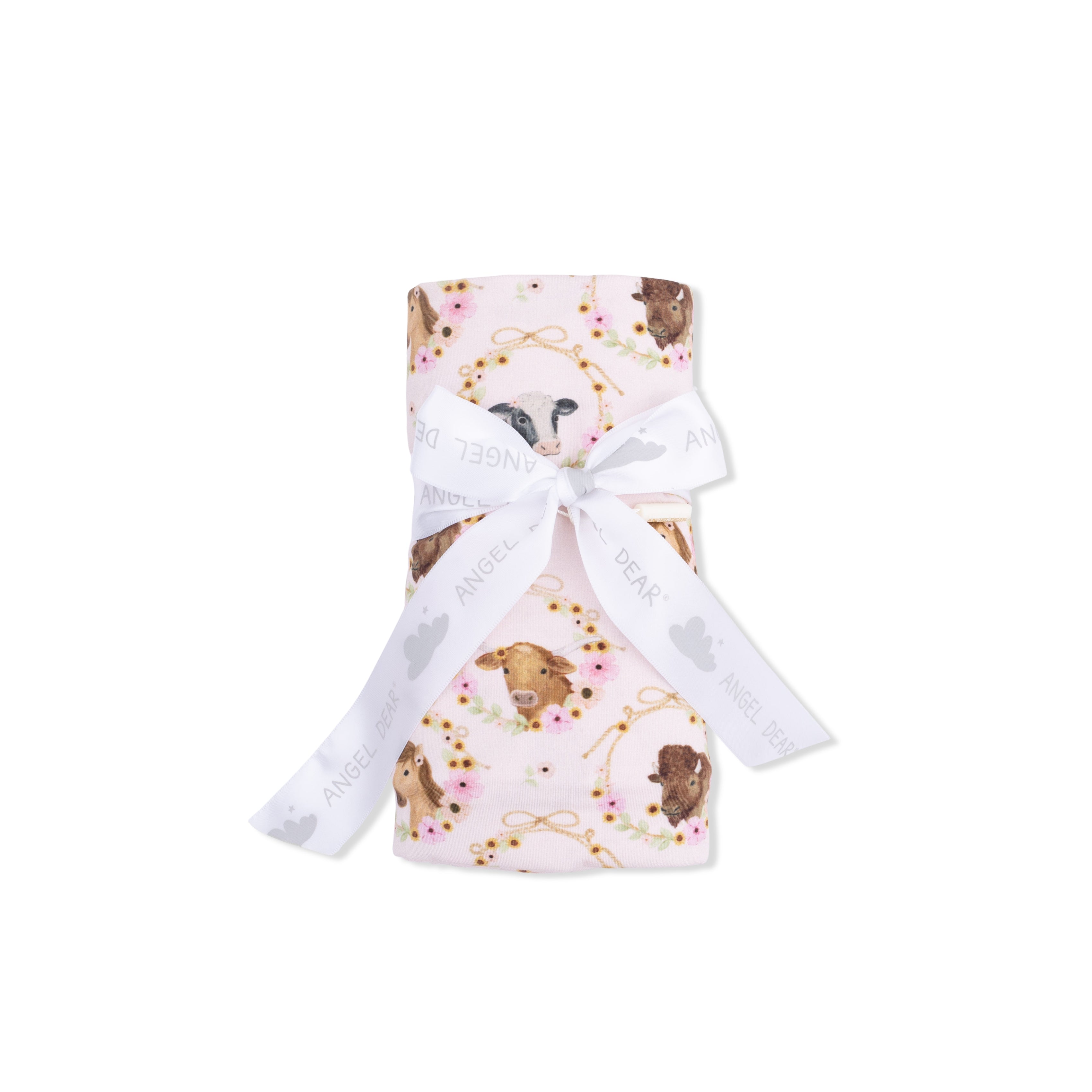 Farm Animals Floral Cameos Pink - Swaddle Blanket-Angel Dear