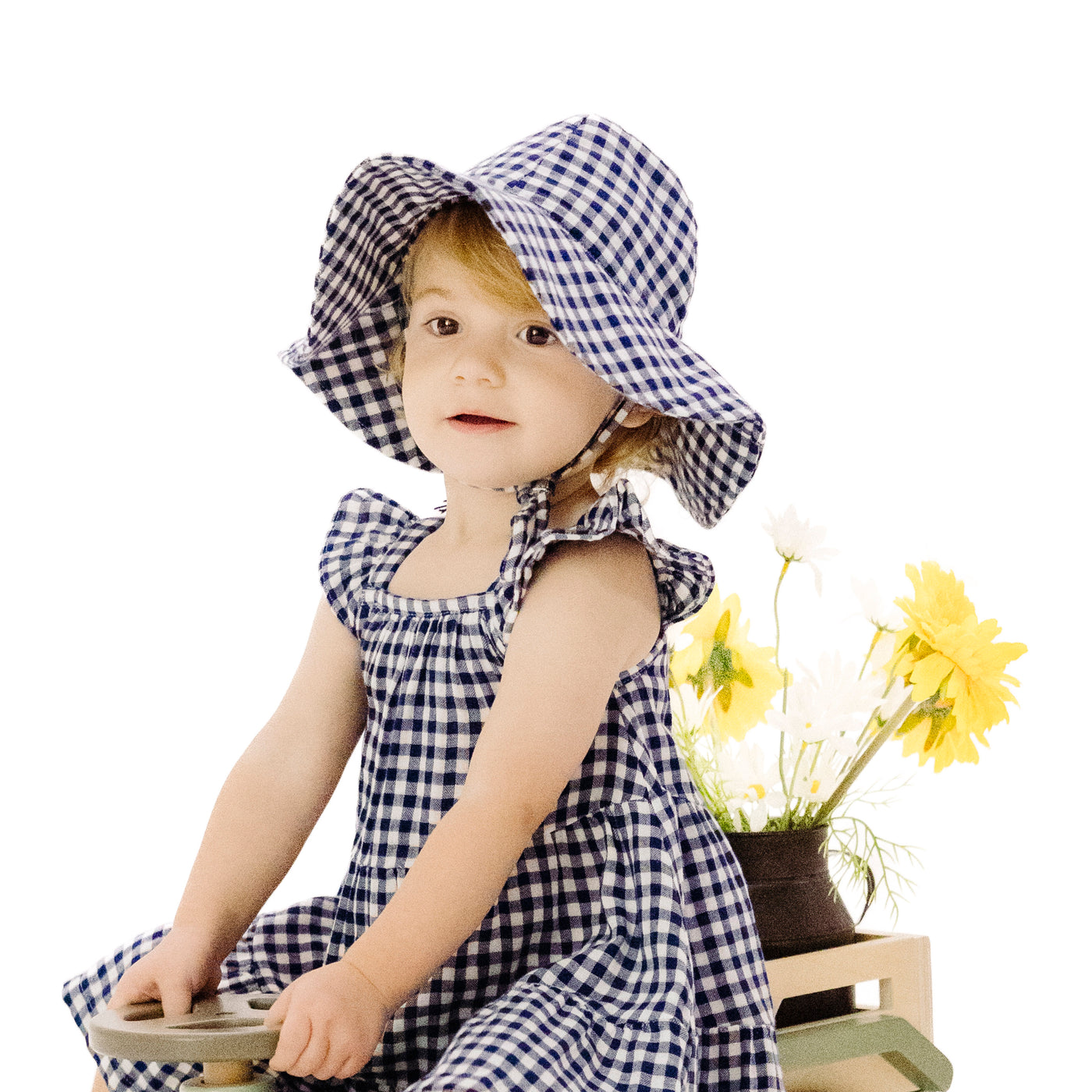 Wide Brim Sunhat - Navy Gingham