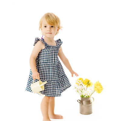 Twirly Sundress & Diaper Cover - Navy Gingham