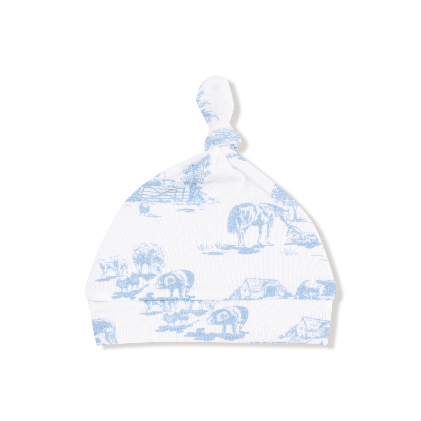 Knotted Hat in our  Farm Toile - Blue print from Angel Dear