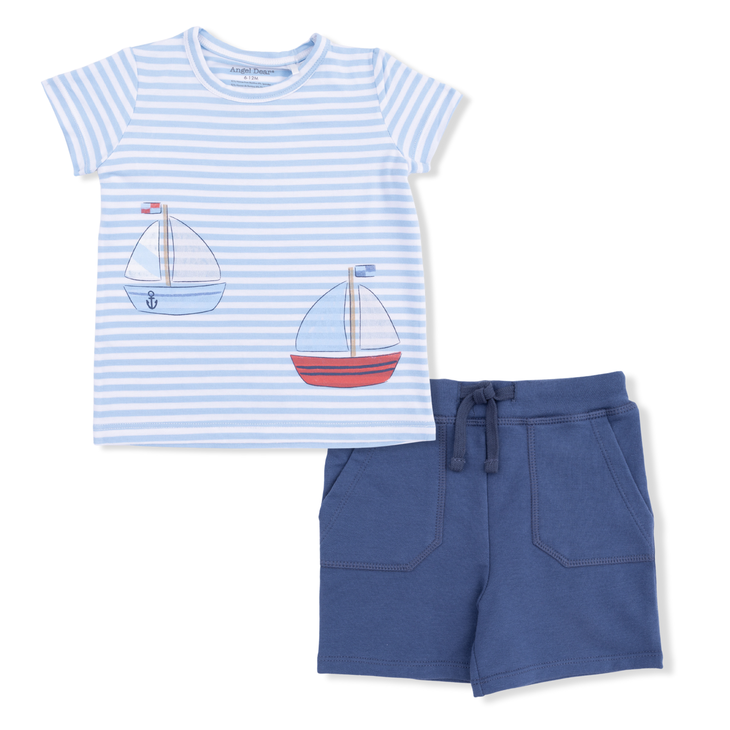 Bubbly Sailboat Stripe - Crew Neck Tee with Cargo Short-Angel Dear