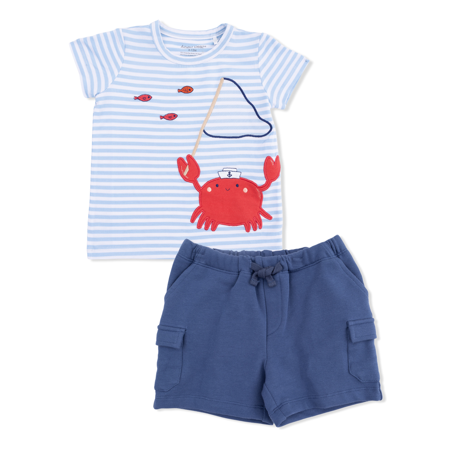 Sailor Sea Creatures Appliques - Crew Neck Tee with Cargo Short-Angel Dear