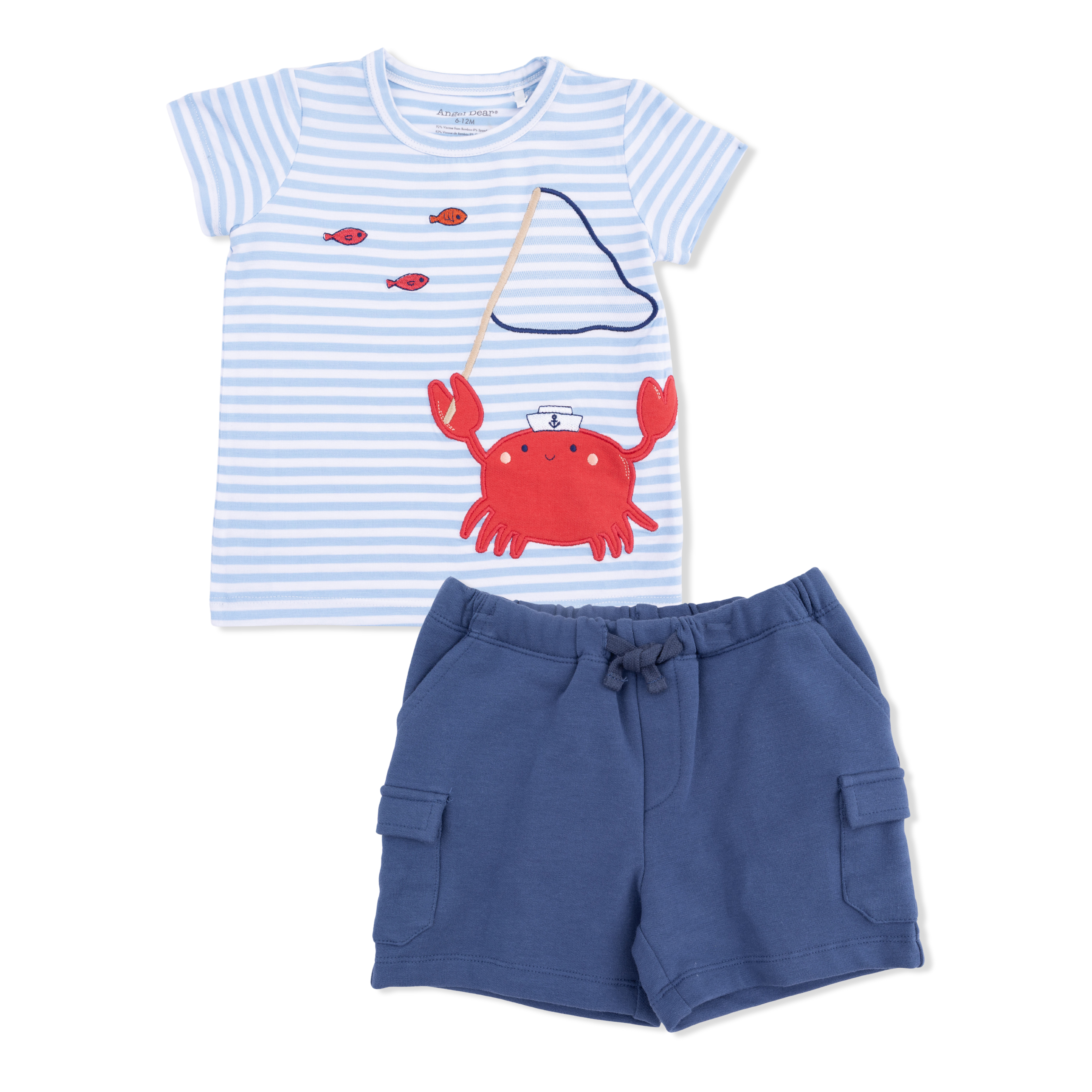 Sailor Sea Creatures Appliques - Crew Neck Tee with Cargo Short-Angel Dear