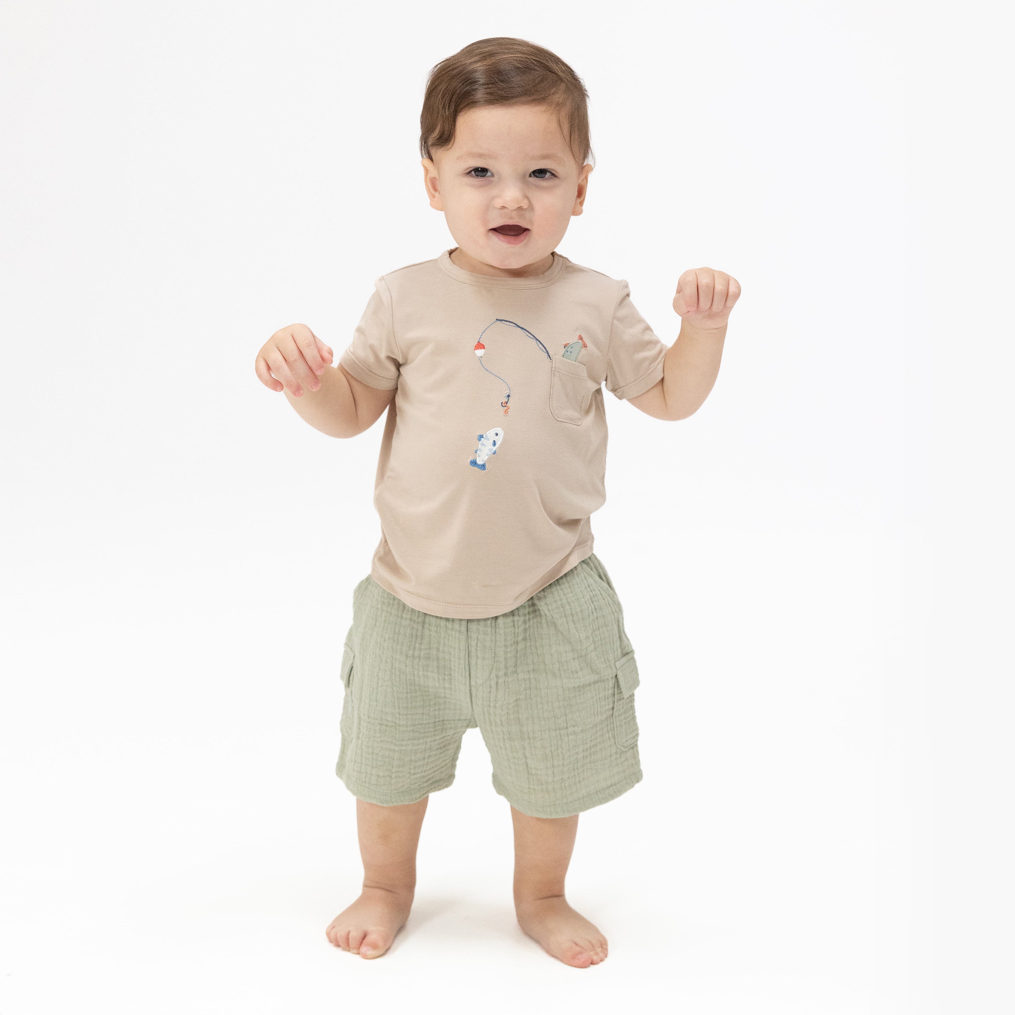 Gone Fishing - Crew Neck Tee with Cargo Short-Angel Dear