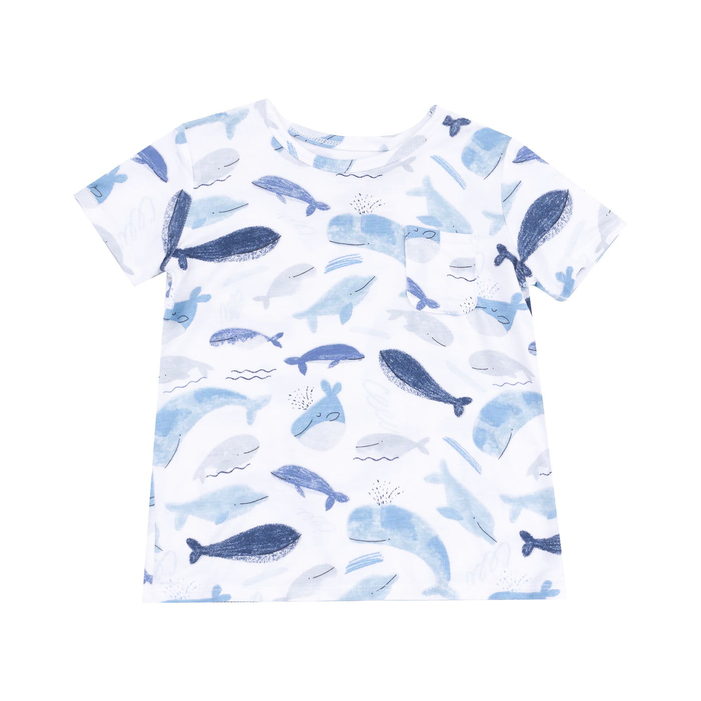 Crew Neck Tee with  Pocket + Muslin Short - Blue Whales