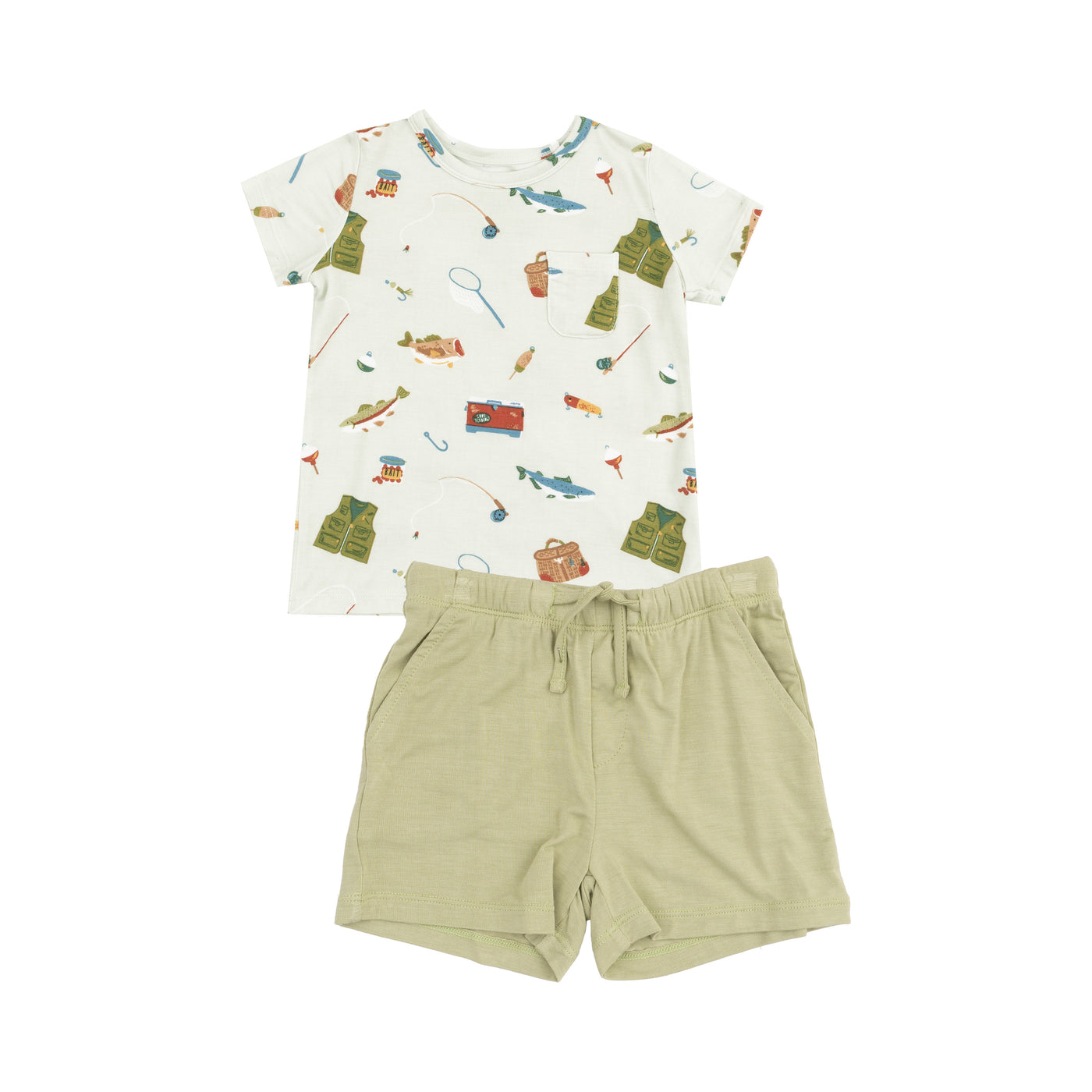 Crew Neck Tee & Short Set - Fishing Things Green