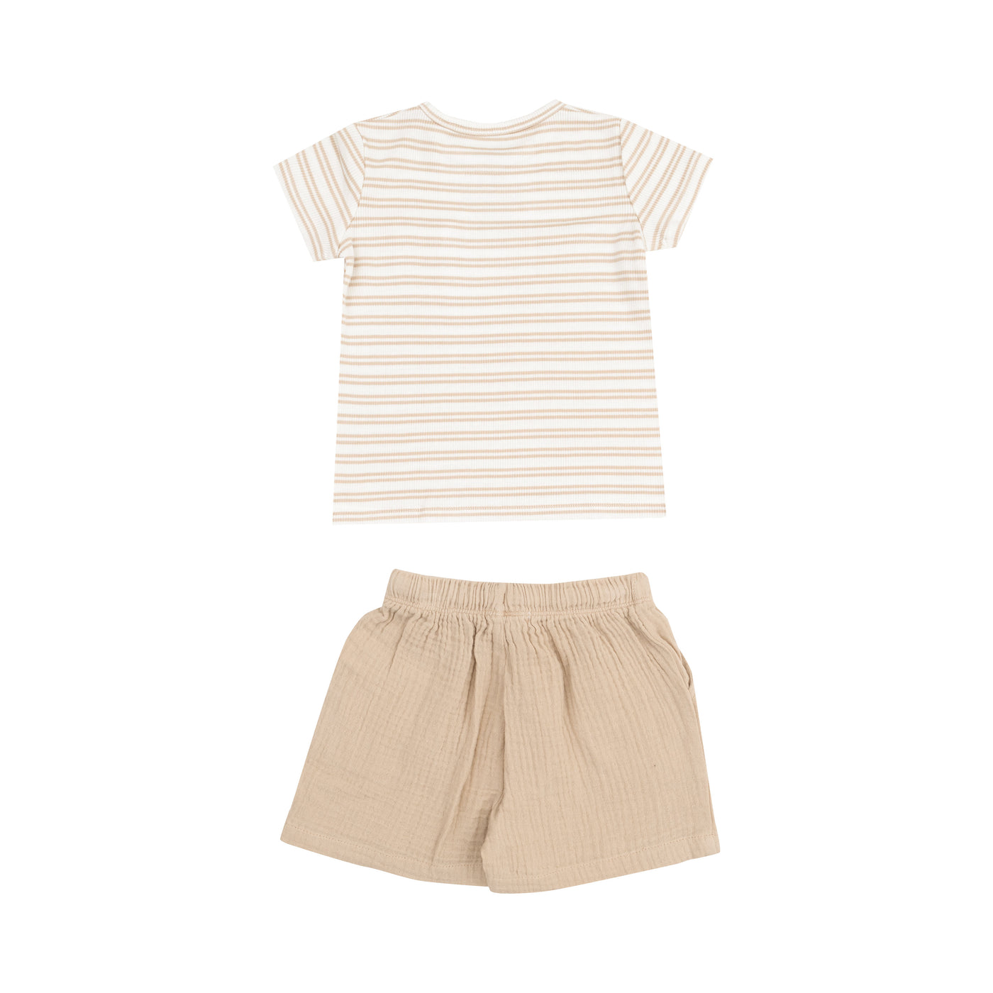 Crew Neck Tee with Pocket + Casual Short - Stripe Oxford Tan