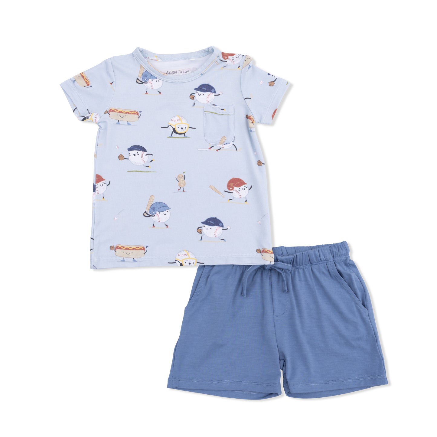 Baseballs Playing Baseball - Crew Neck Tee with Casual Short-Angel Dear