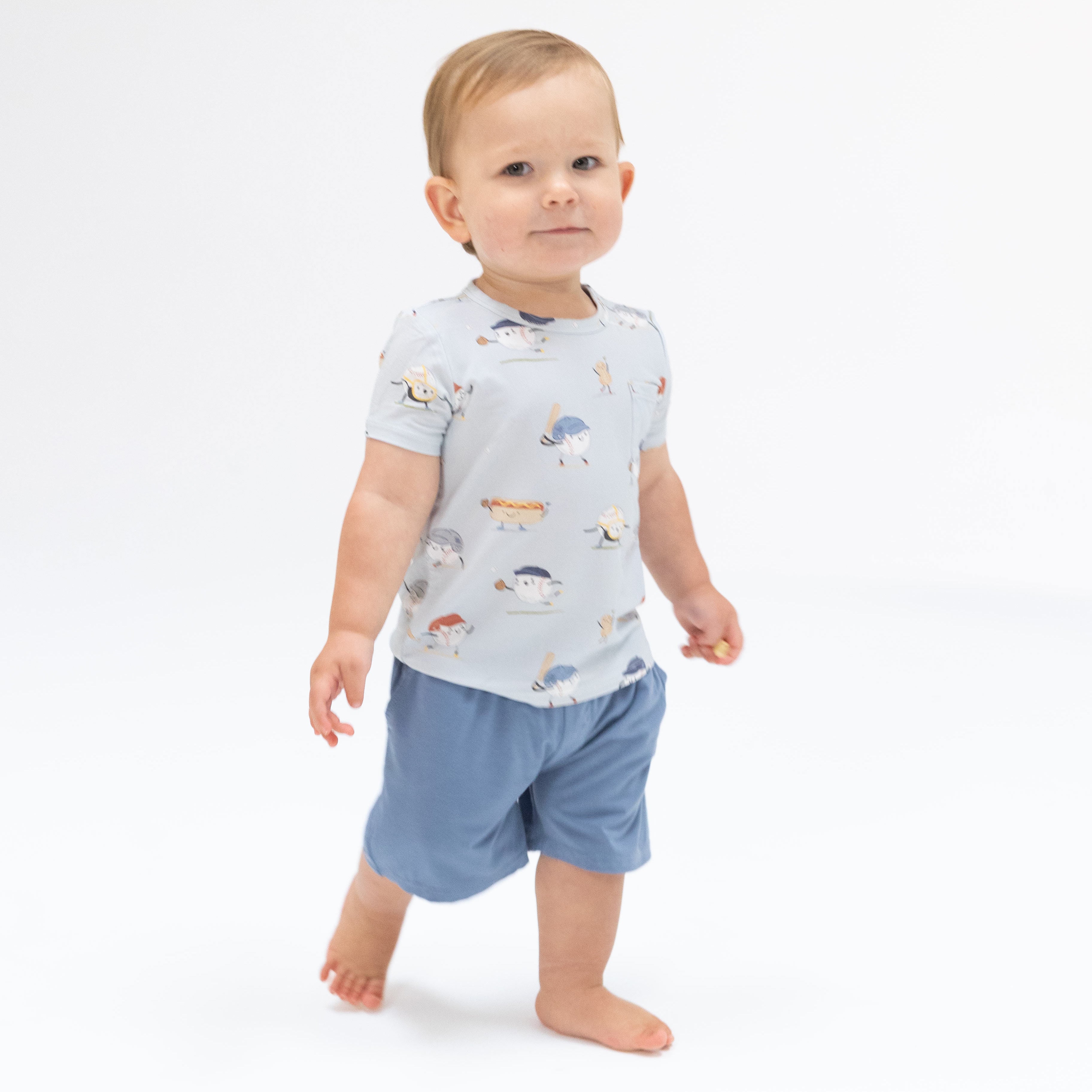 Baseballs Playing Baseball - Crew Neck Tee with Casual Short-Angel Dear