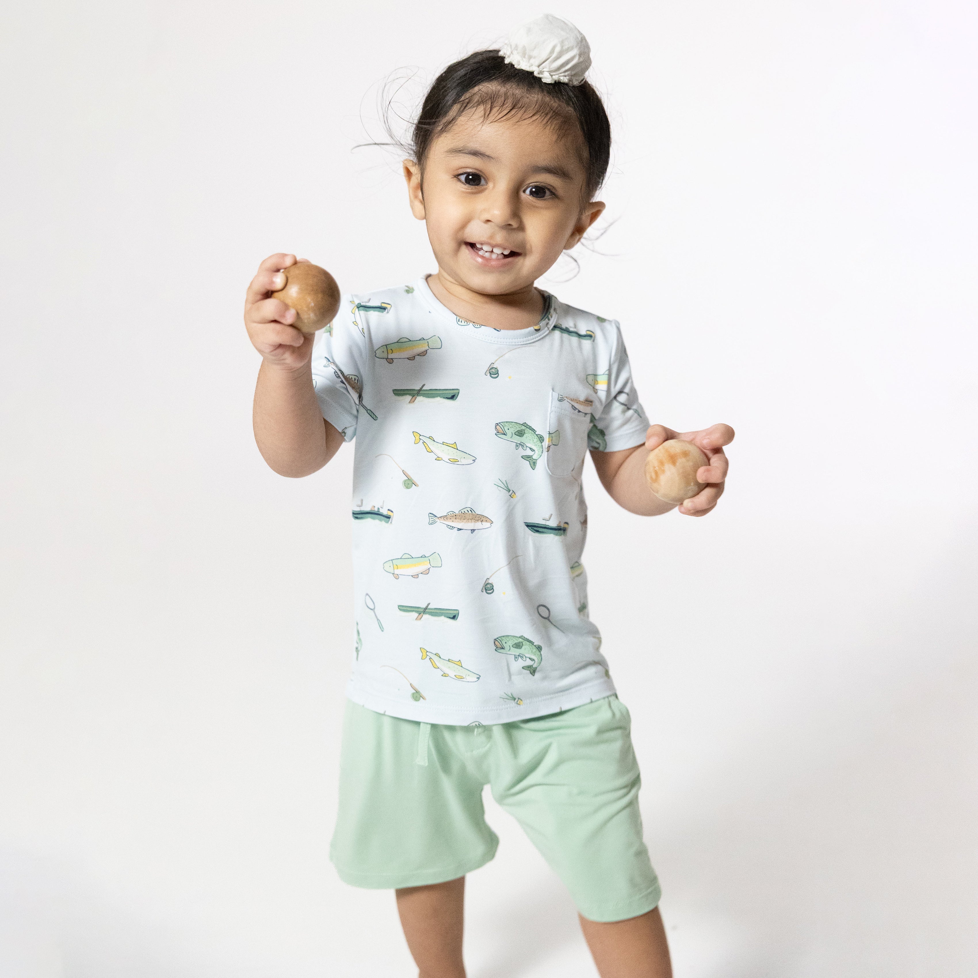 Fishing - Crew Neck Tee with Casual Short-Angel Dear