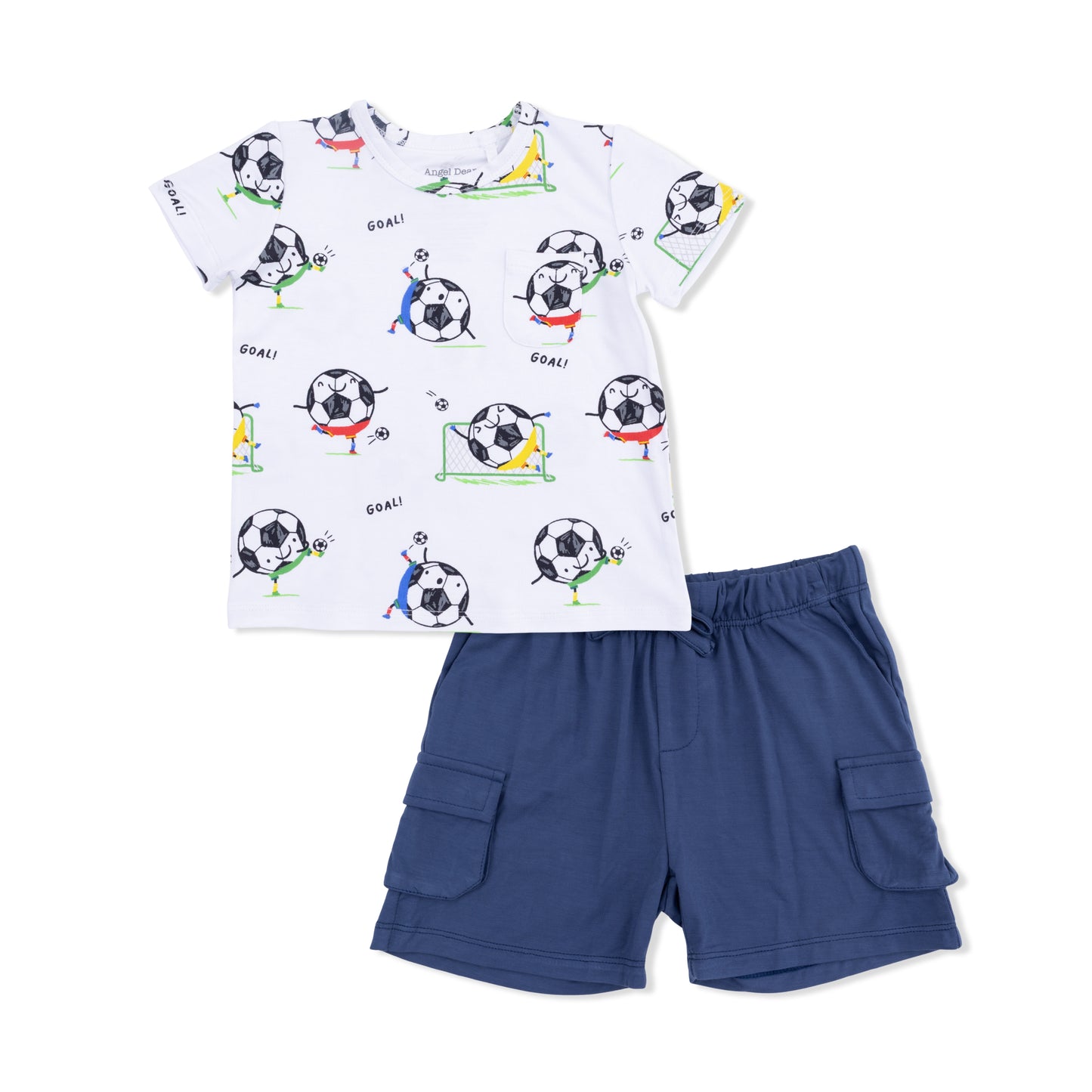Soccer Balls Playing Soccer  Blue - Crew Neck Tee with Cargo Short-Angel Dear