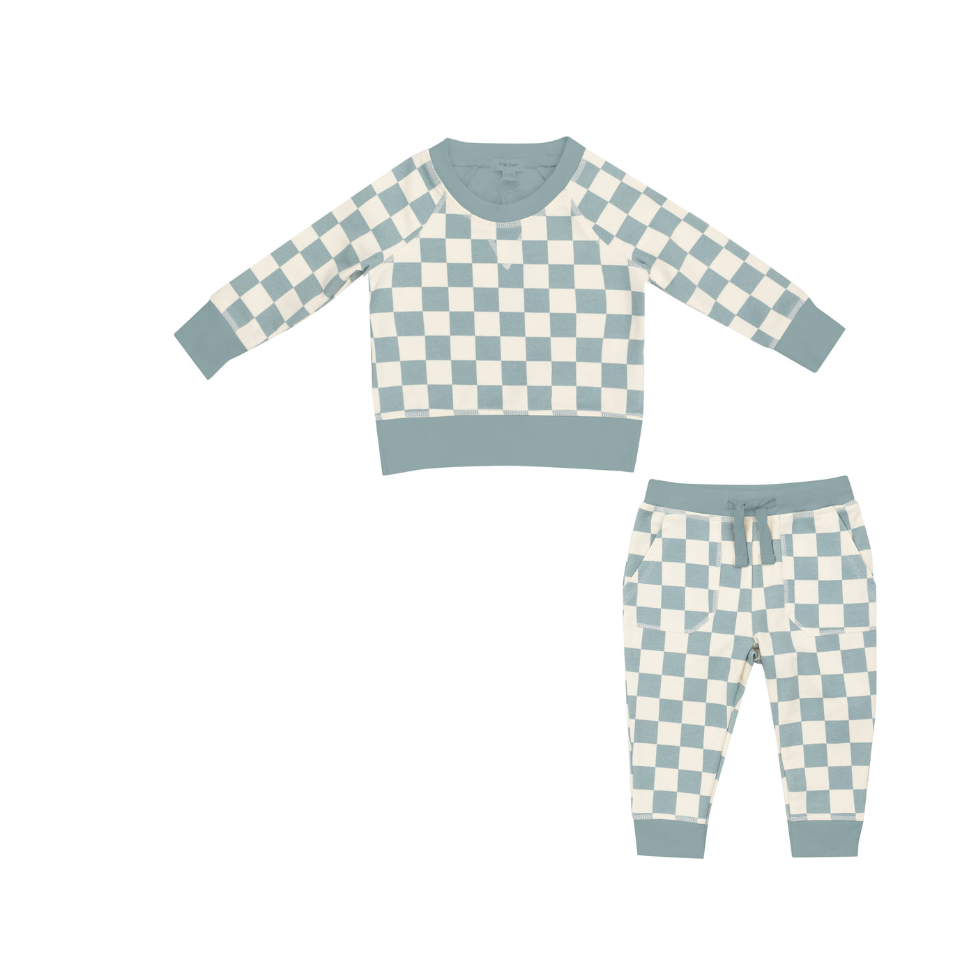 Raglan Sweatshirt And Jogger Set - Checkerboard Gray Mist-Angel Dear