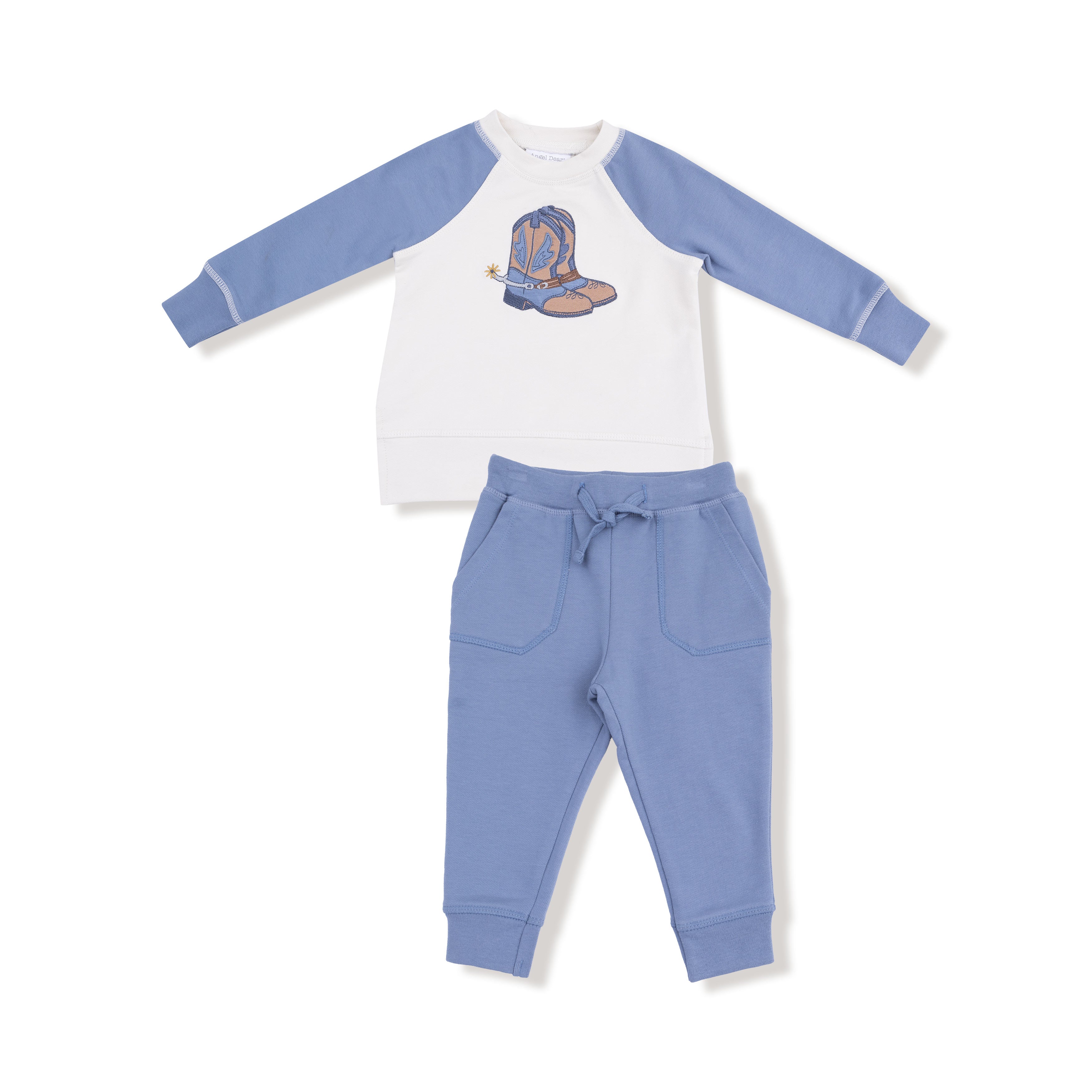 Raglan Sweatshirt and Jogger French Terry Set in our  Country Calico print from Angel Dear