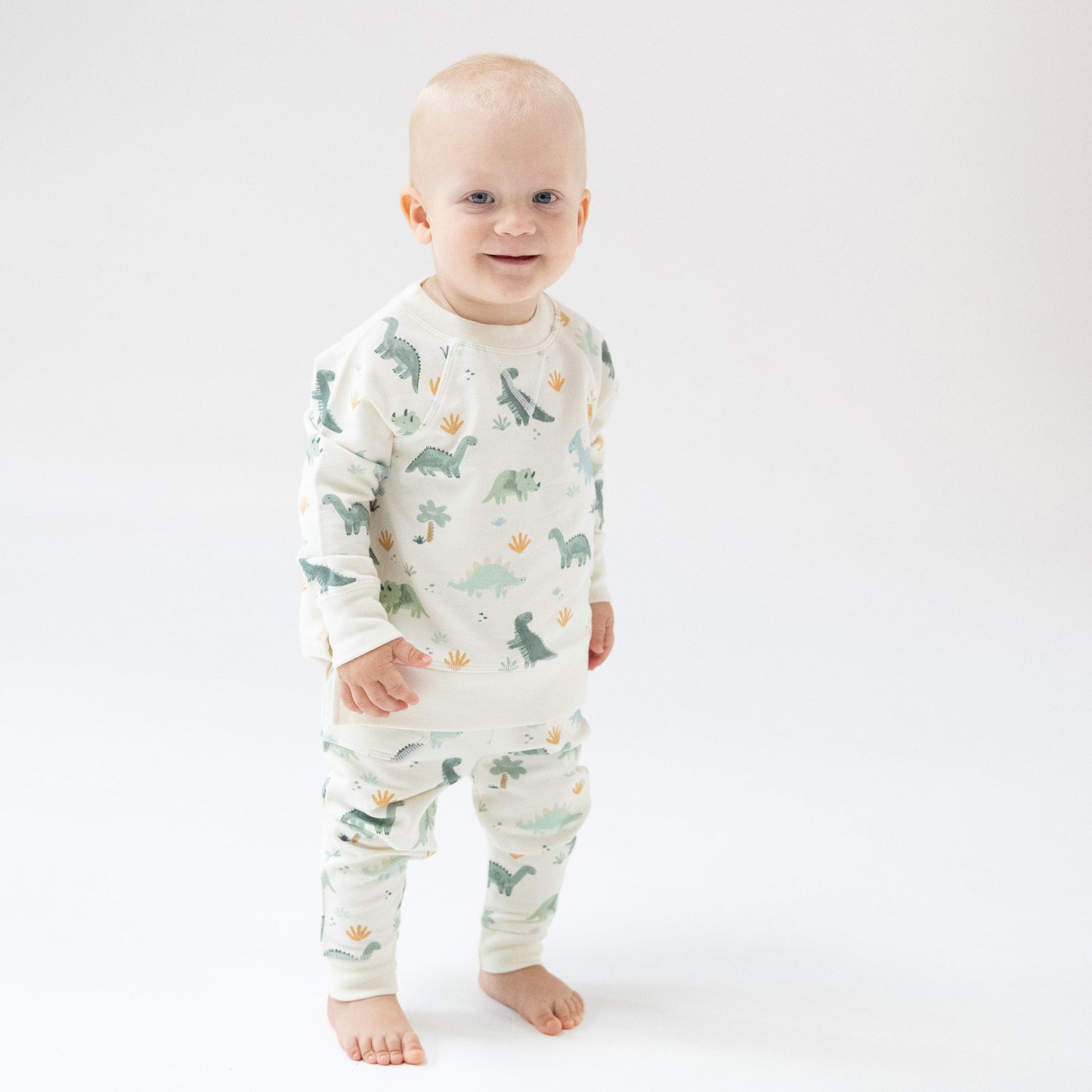 Raglan Sweatshirt + Jogger Set in our  Soft Dinos - Green print from Angel Dear
