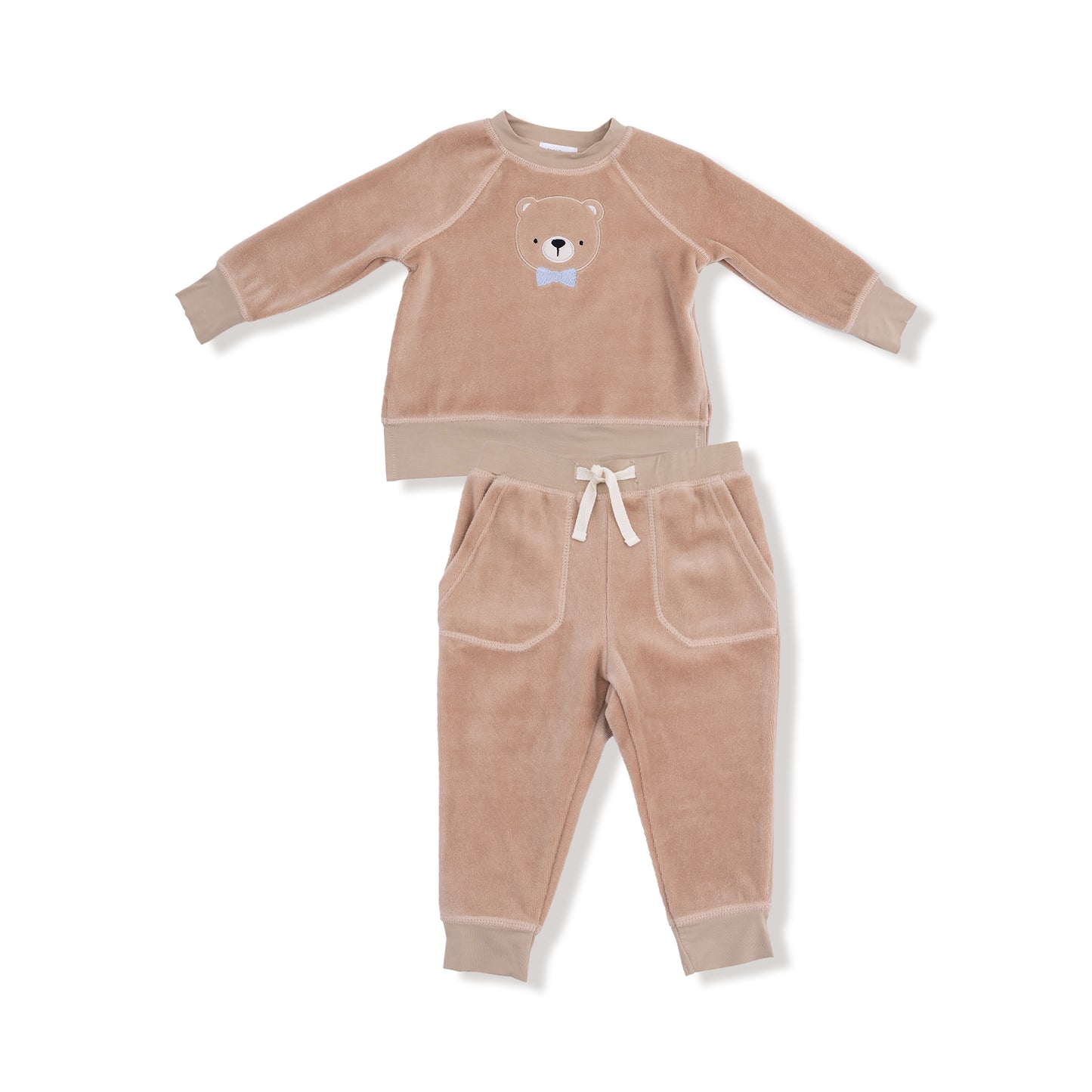 Raglan Sweatshirt + Jogger Set in our  Velour Teddy Bear print from Angel Dear