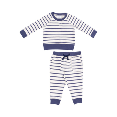 French Terry Raglan Sweatshirt and Jogger Set - Navy Stripe