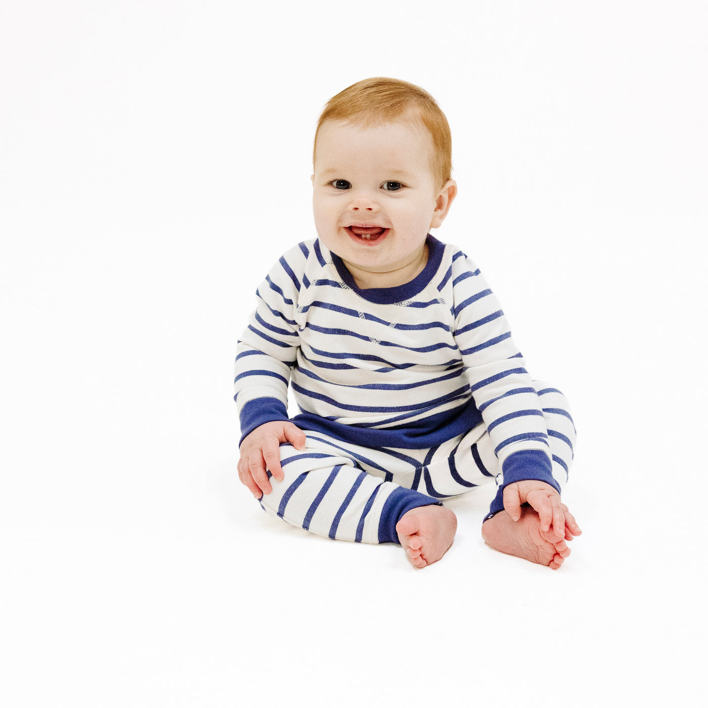 French Terry Raglan Sweatshirt and Jogger Set - Navy Stripe