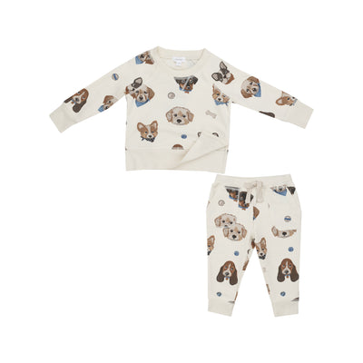 Raglan Sweatshirt And Jogger Set - Vintage Puppy Faces-Angel Dear