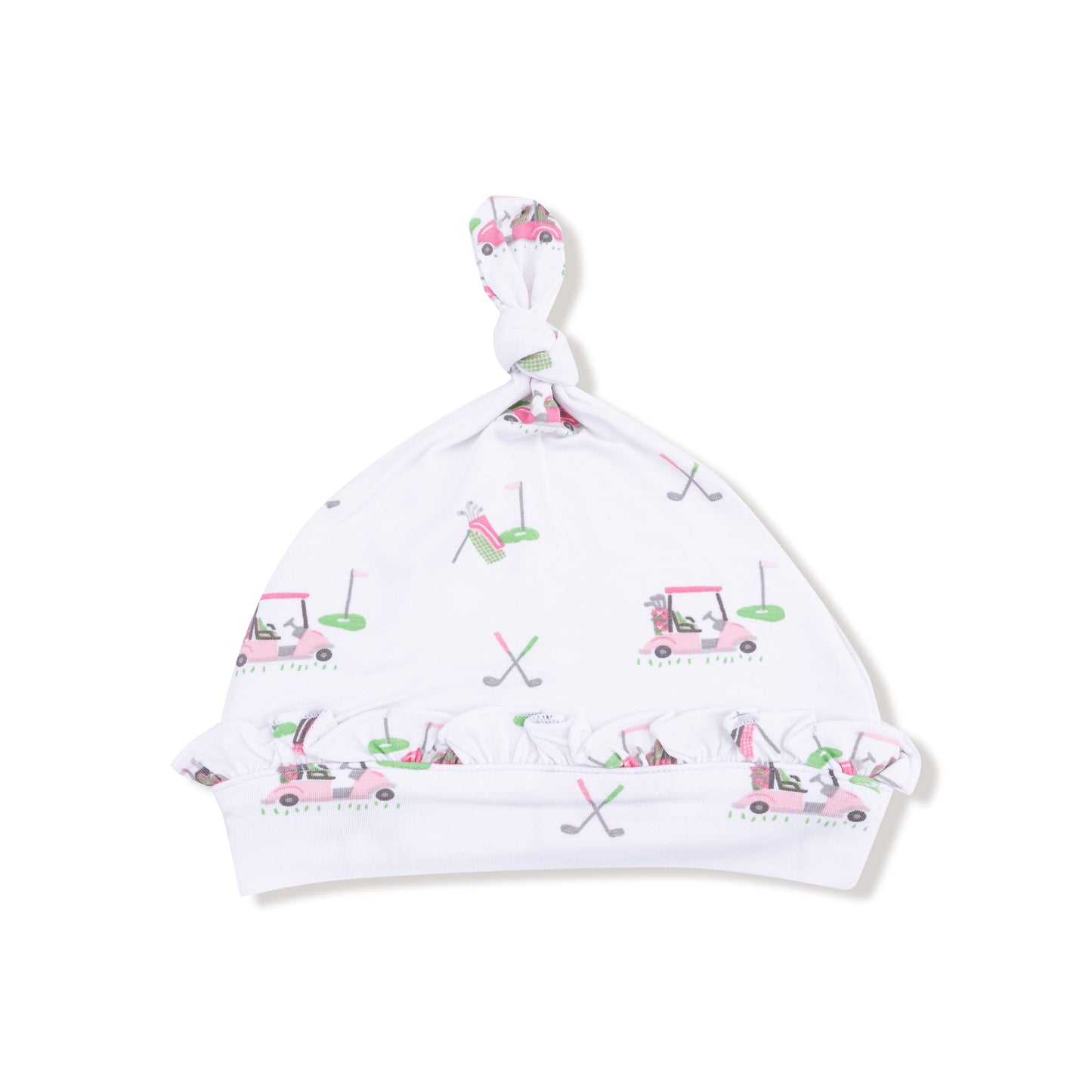 Ruffle Knotted Hat in our  Baby Golf Carts - Pink print from Angel Dear