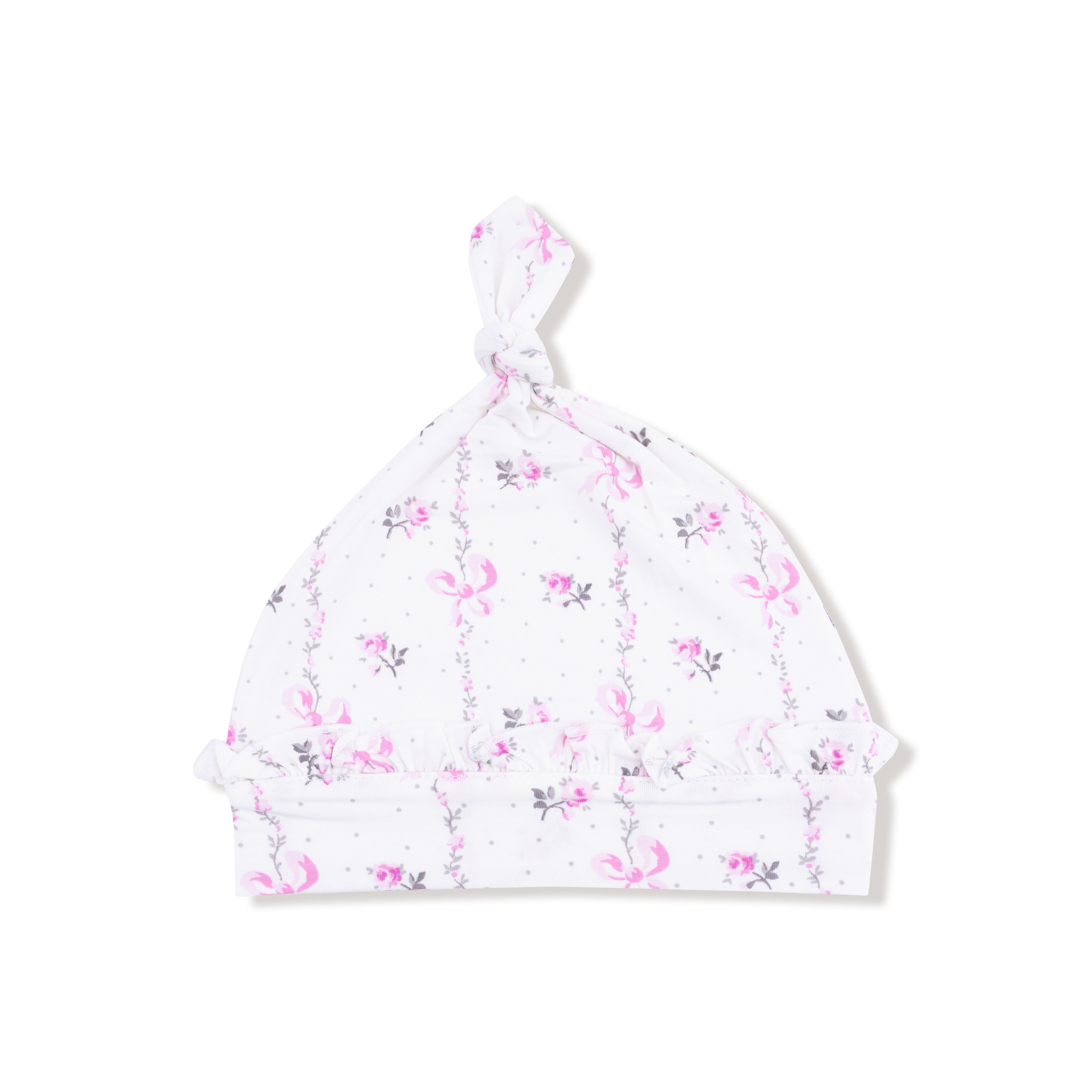 Ruffle Knotted Hat in our  Dainty Buds and Bows Stripe print from Angel Dear