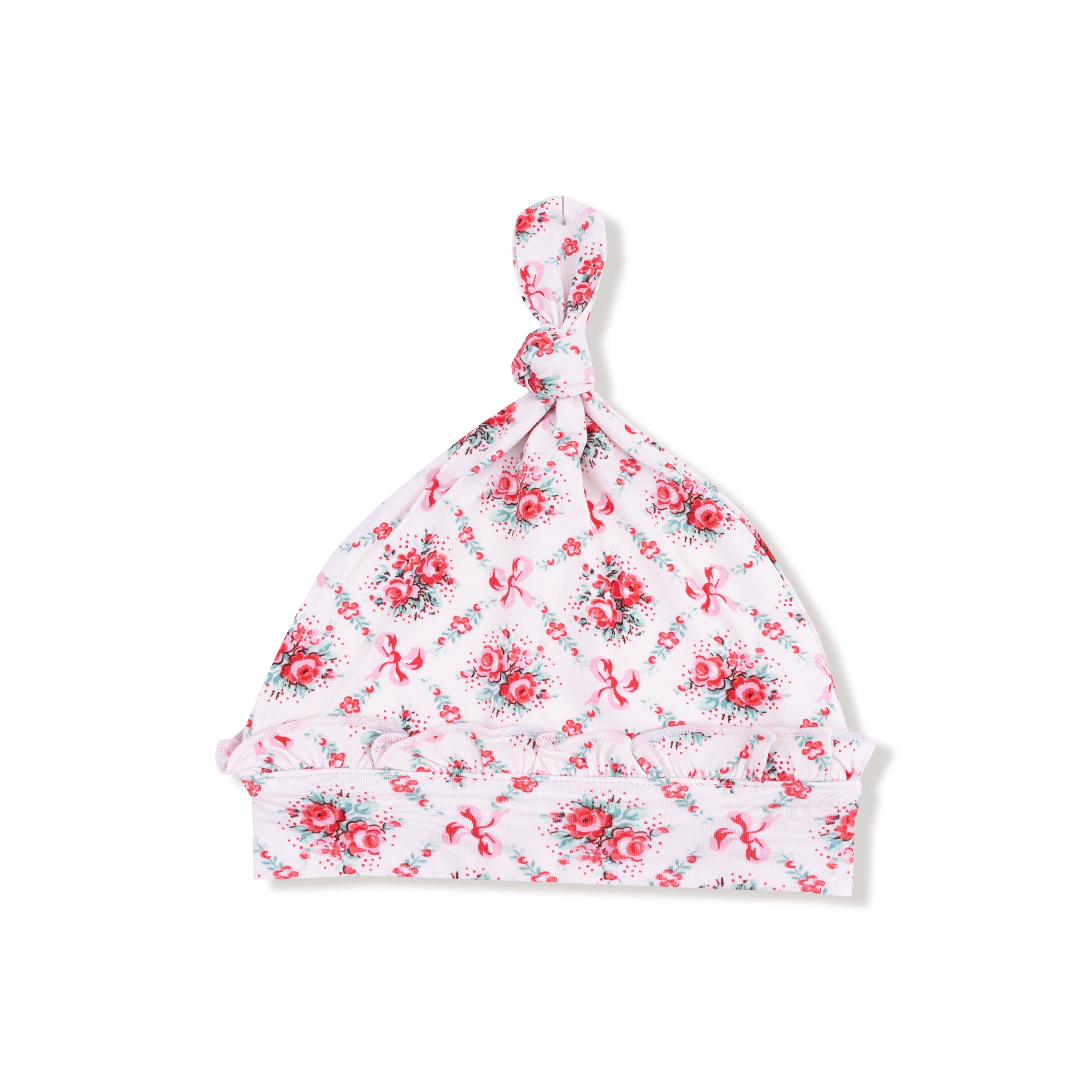 Ruffle Knotted Hat in our  Rose Bow Lattice print from Angel Dear