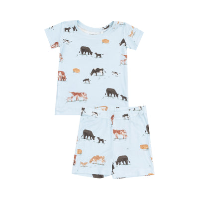 Loungewear Short Set - Cow Families Blue