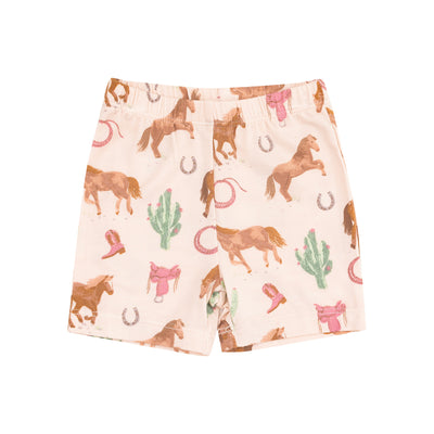 Loungewear Short Set - Western Horses Pink