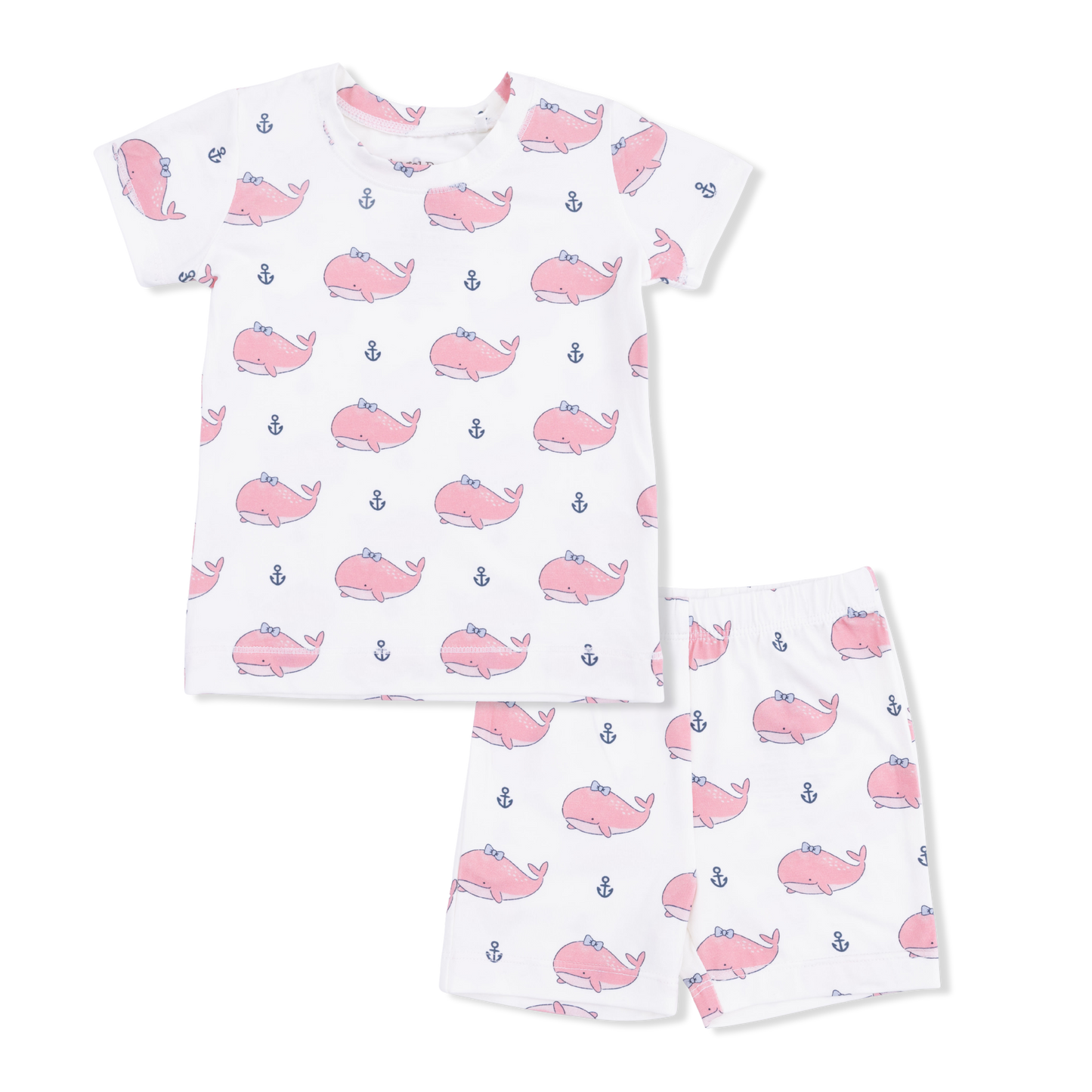 Bubbly Whale with Bow  Pink - Loungewear Short Set-Angel Dear