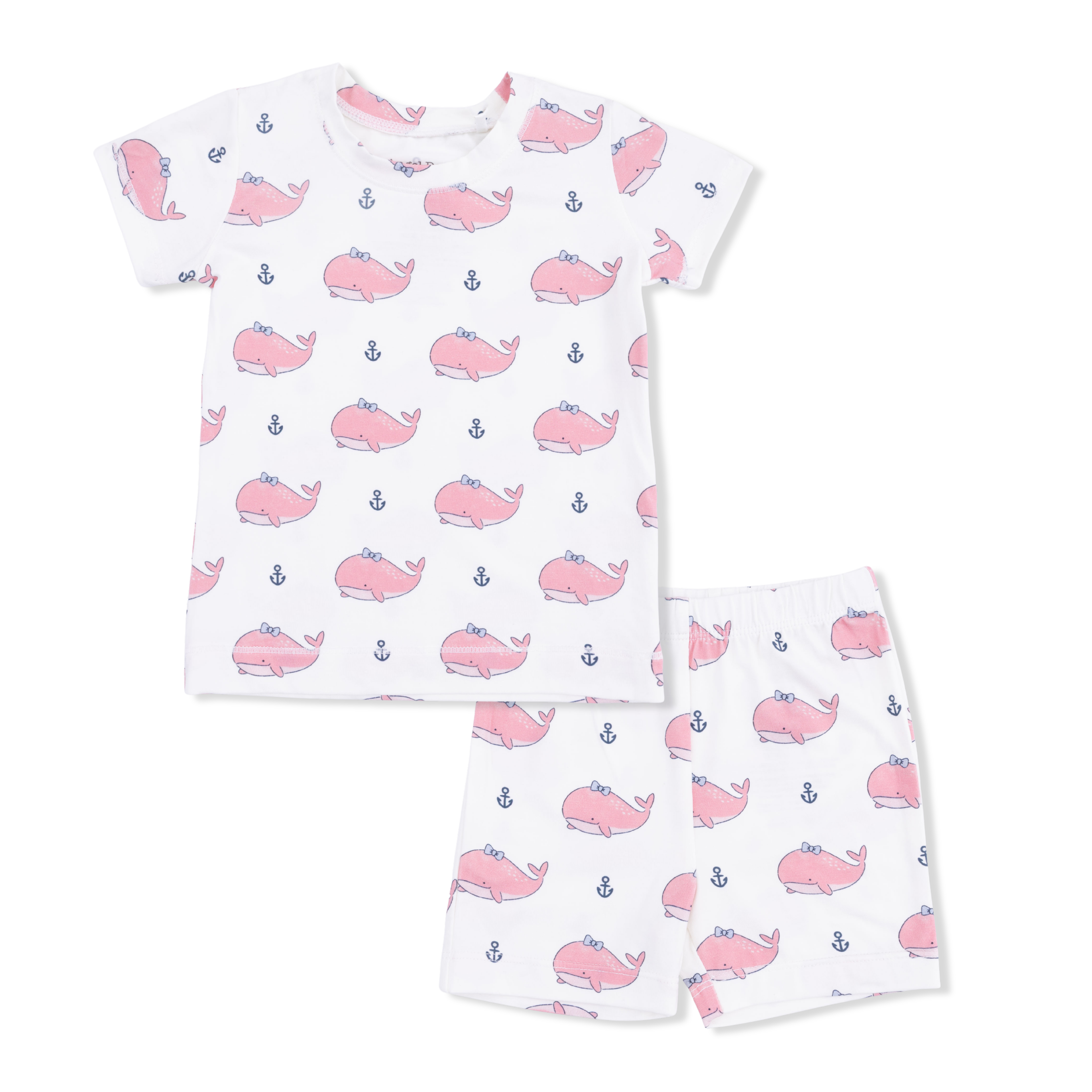 Bubbly Whale with Bow  Pink - Loungewear Short Set-Angel Dear
