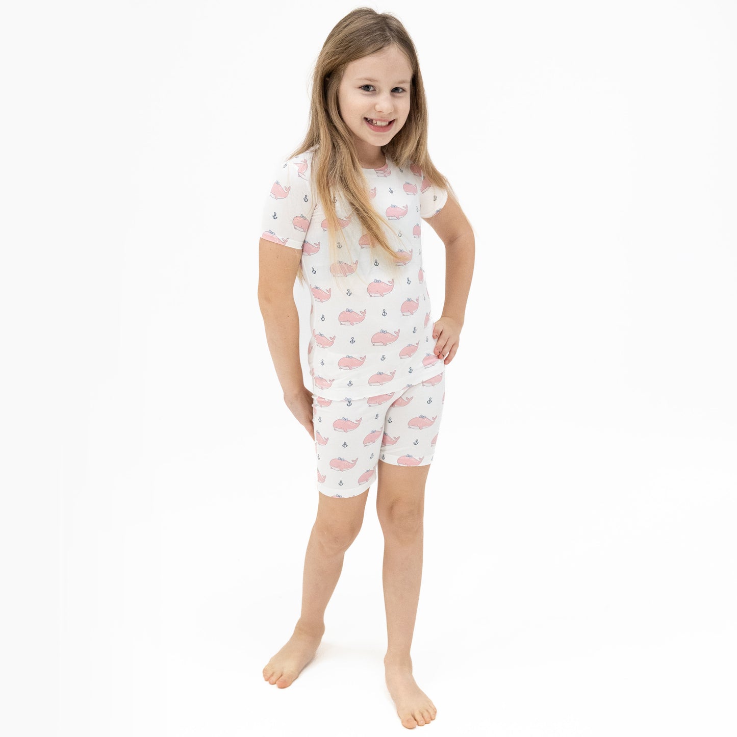 Bubbly Whale with Bow  Pink - Loungewear Short Set-Angel Dear