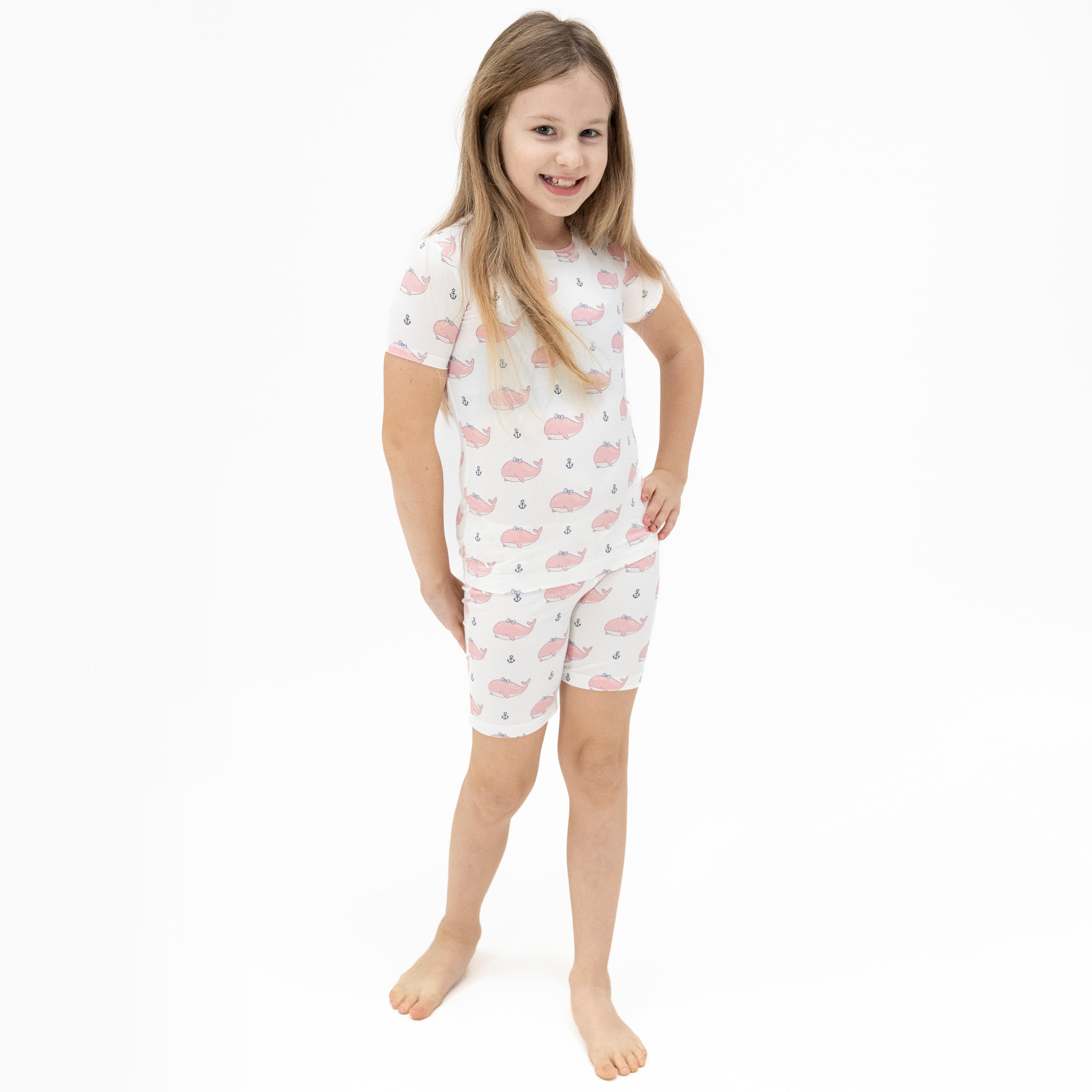 Bubbly Whale with Bow  Pink - Loungewear Short Set-Angel Dear