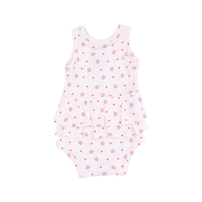 Ruffle Tank Bubble - Strawberry Swiss Dot