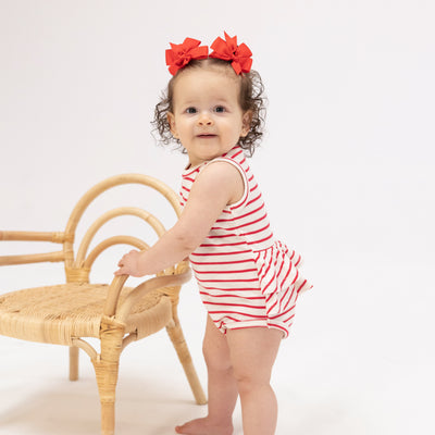 Ruffle Tank Bubble - Stripe Vintage Red