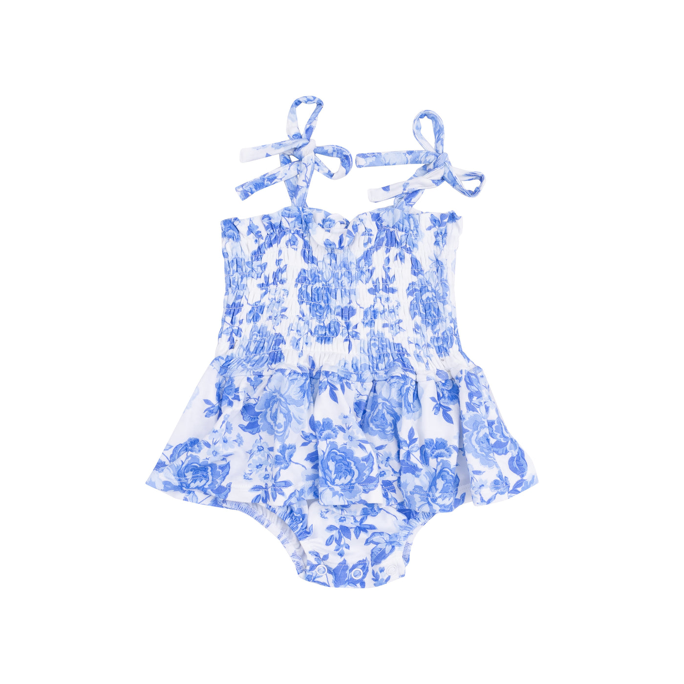 Smocked Bubble with Skirt - Roses In Blue