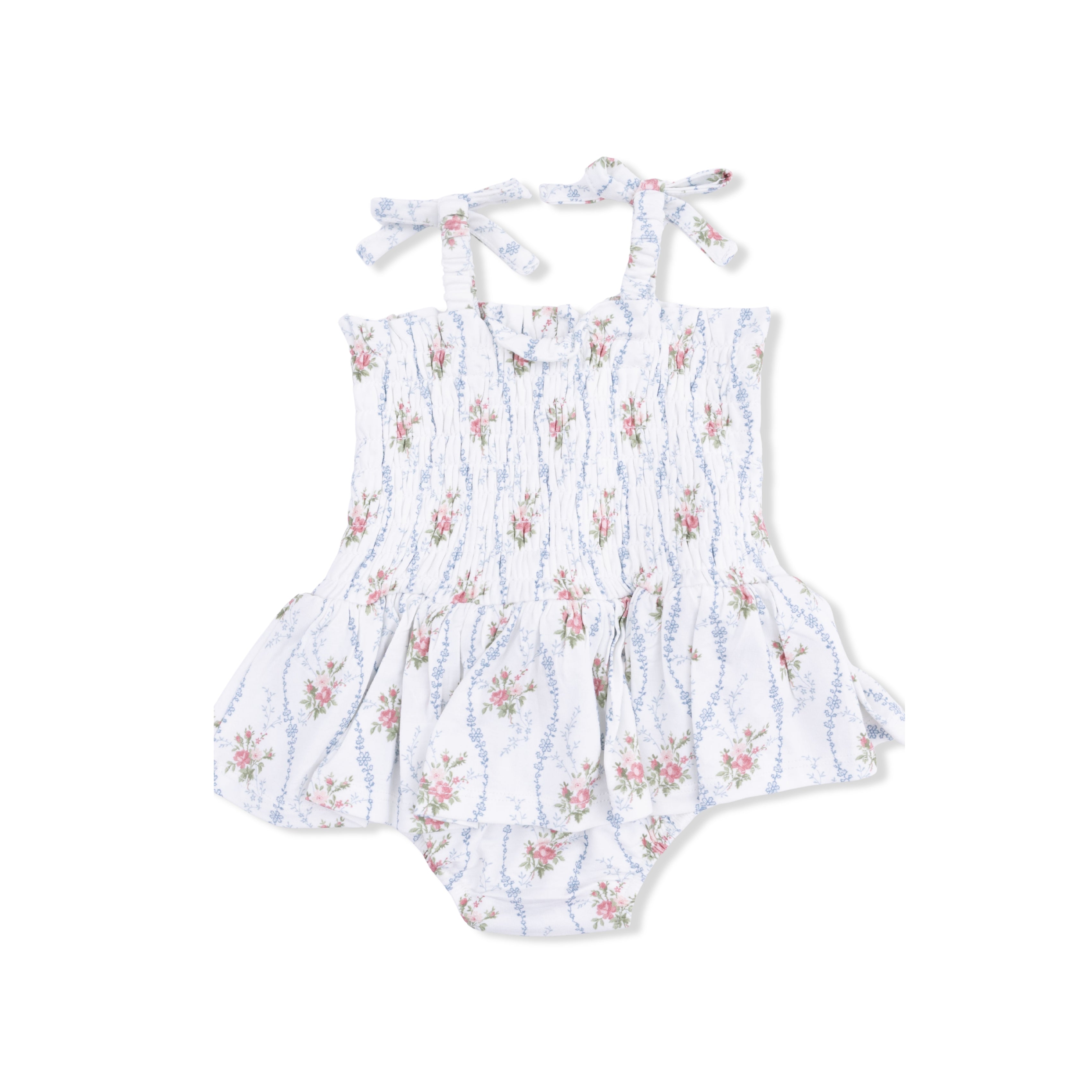 Heirloom Rose Stripe - Smocked Bubble with Skirt-Angel Dear