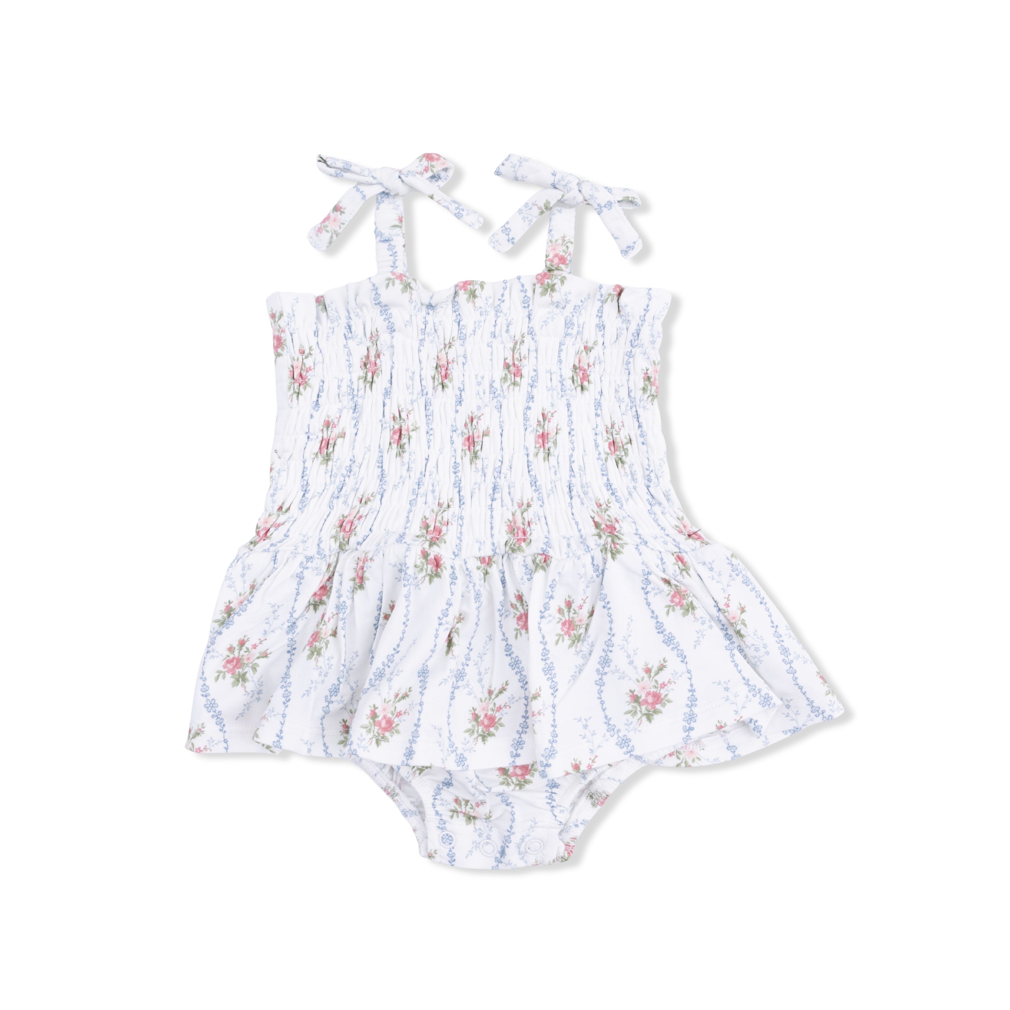 Heirloom Rose Stripe - Smocked Bubble with Skirt-Angel Dear