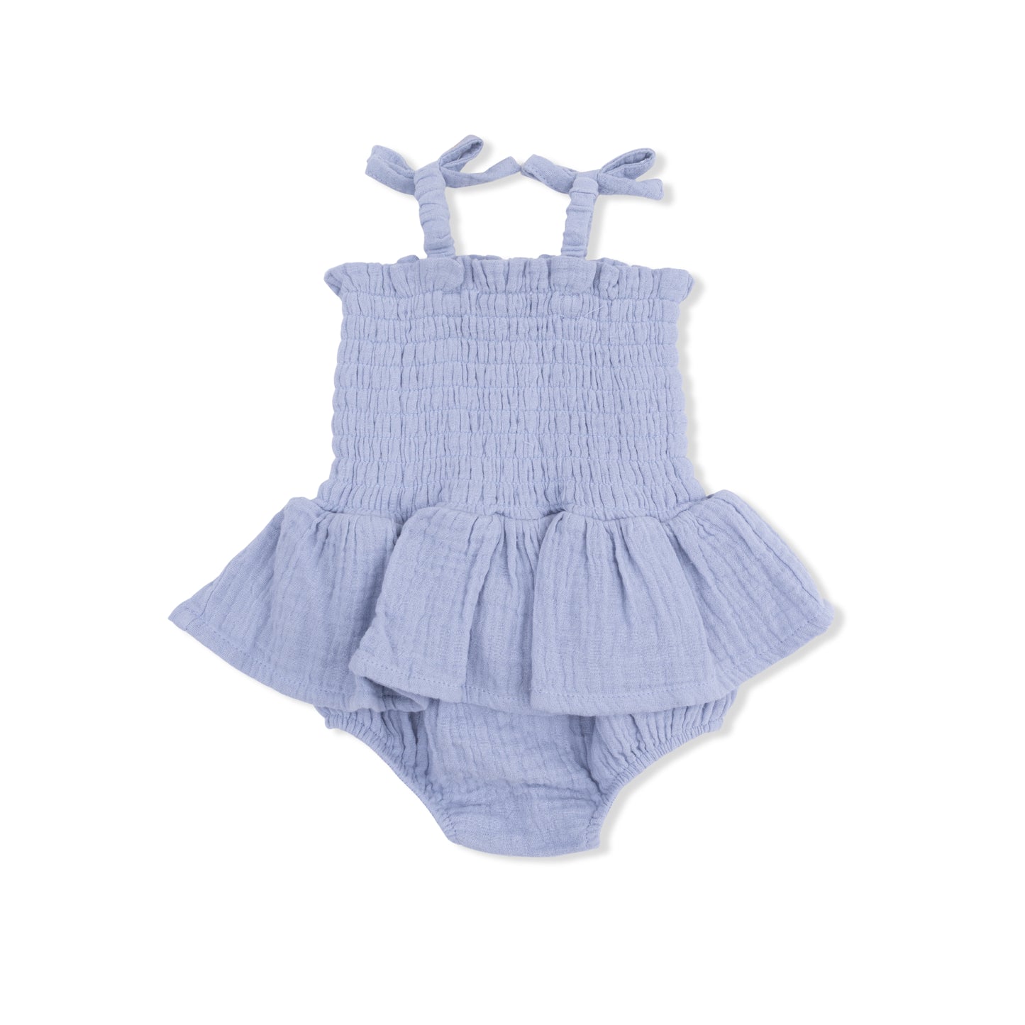 Solid Muslin Blue Blizzard - Smocked Bubble with Skirt-Angel Dear