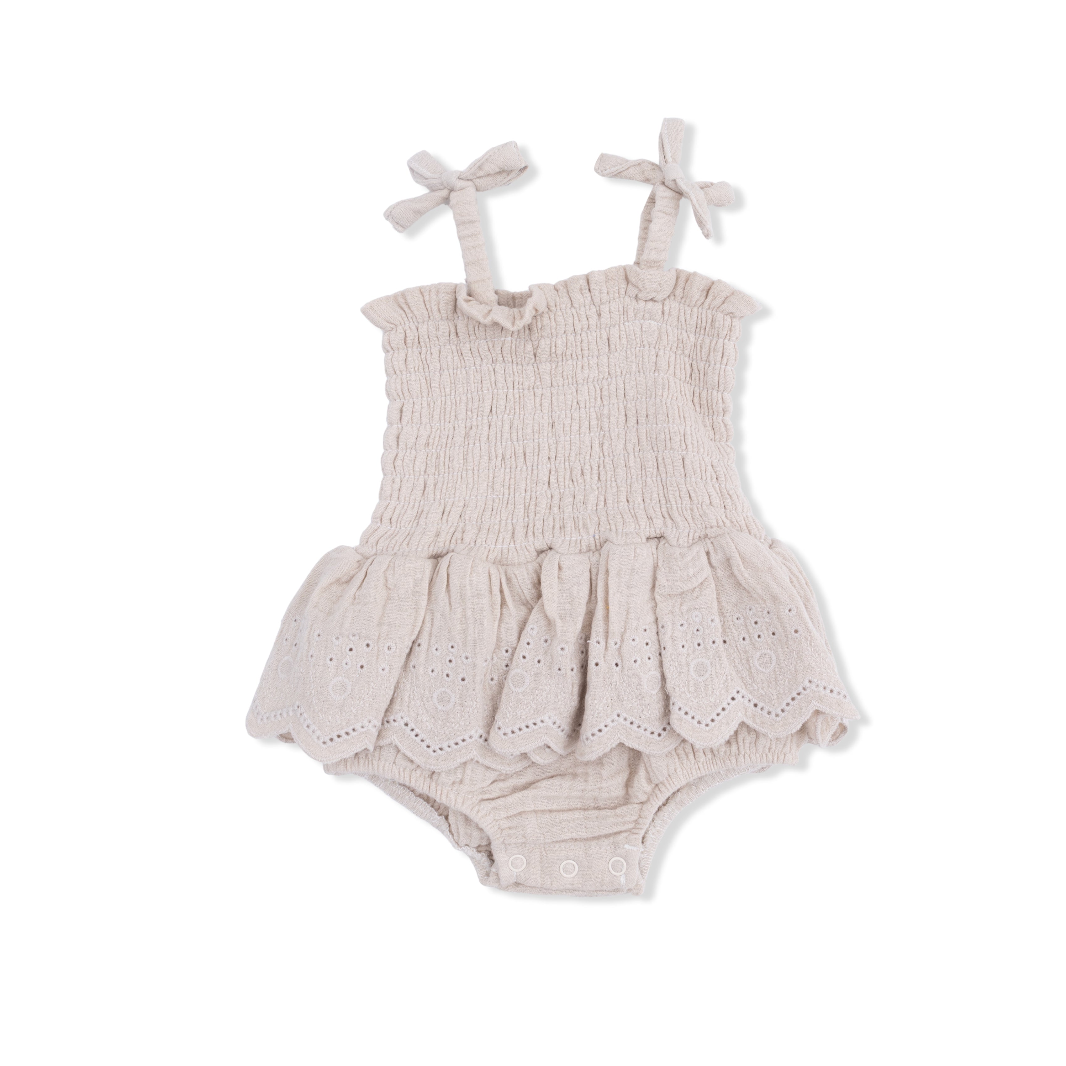 Solid Muslin French Oak - Smocked Bubble with Skirt-Angel Dear