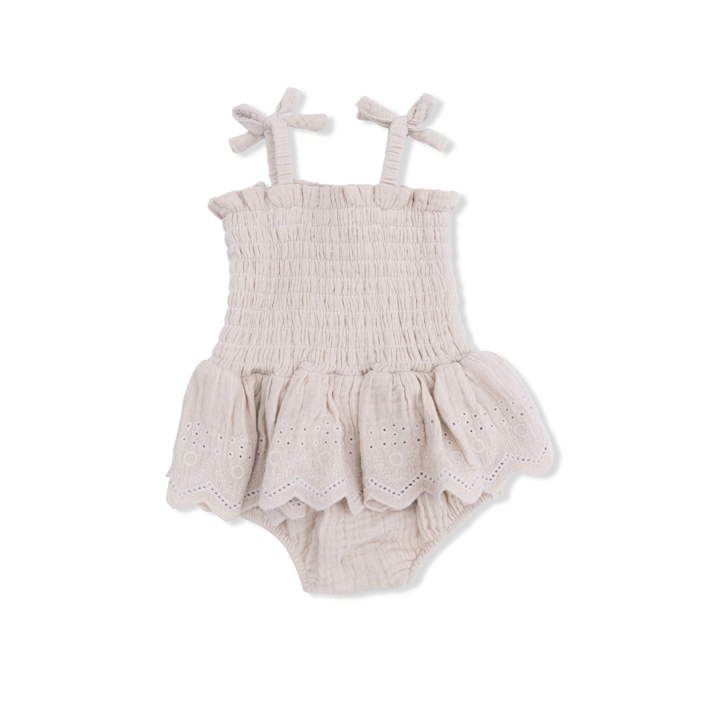 Solid Muslin French Oak - Smocked Bubble with Skirt-Angel Dear
